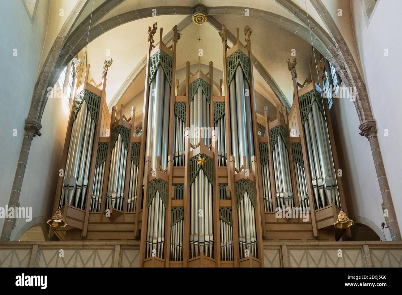 Organo principale, Chiesa del Monastero del Sacro cuore di Gesù, Arciabbazia di Sant'Ottilio, alta Baviera, Baviera, Germania Foto Stock