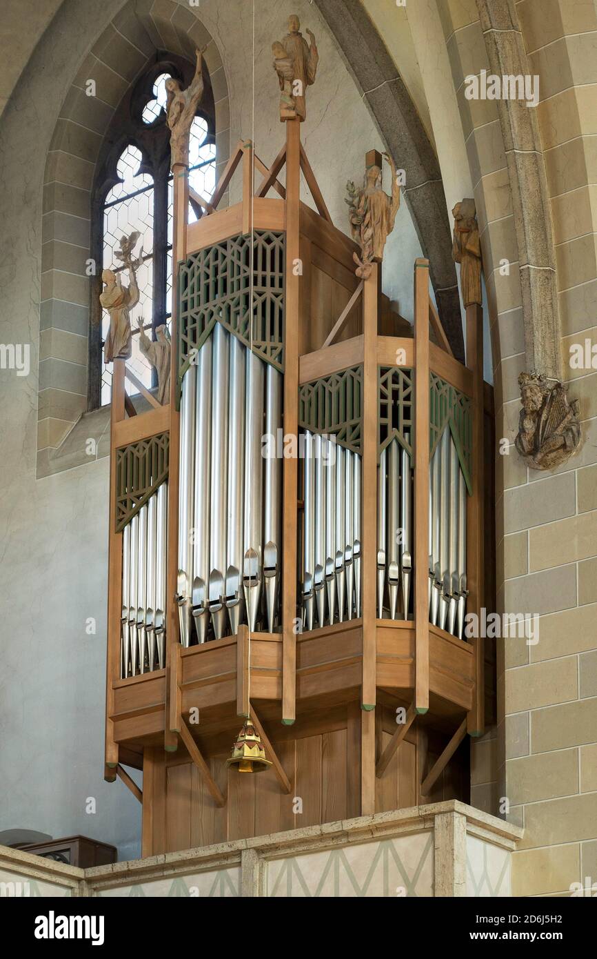 Organo laterale, Chiesa del Monastero del Sacro cuore di Gesù, Arciabbazia di San Ottilien, alta Baviera, Baviera, Germania Foto Stock