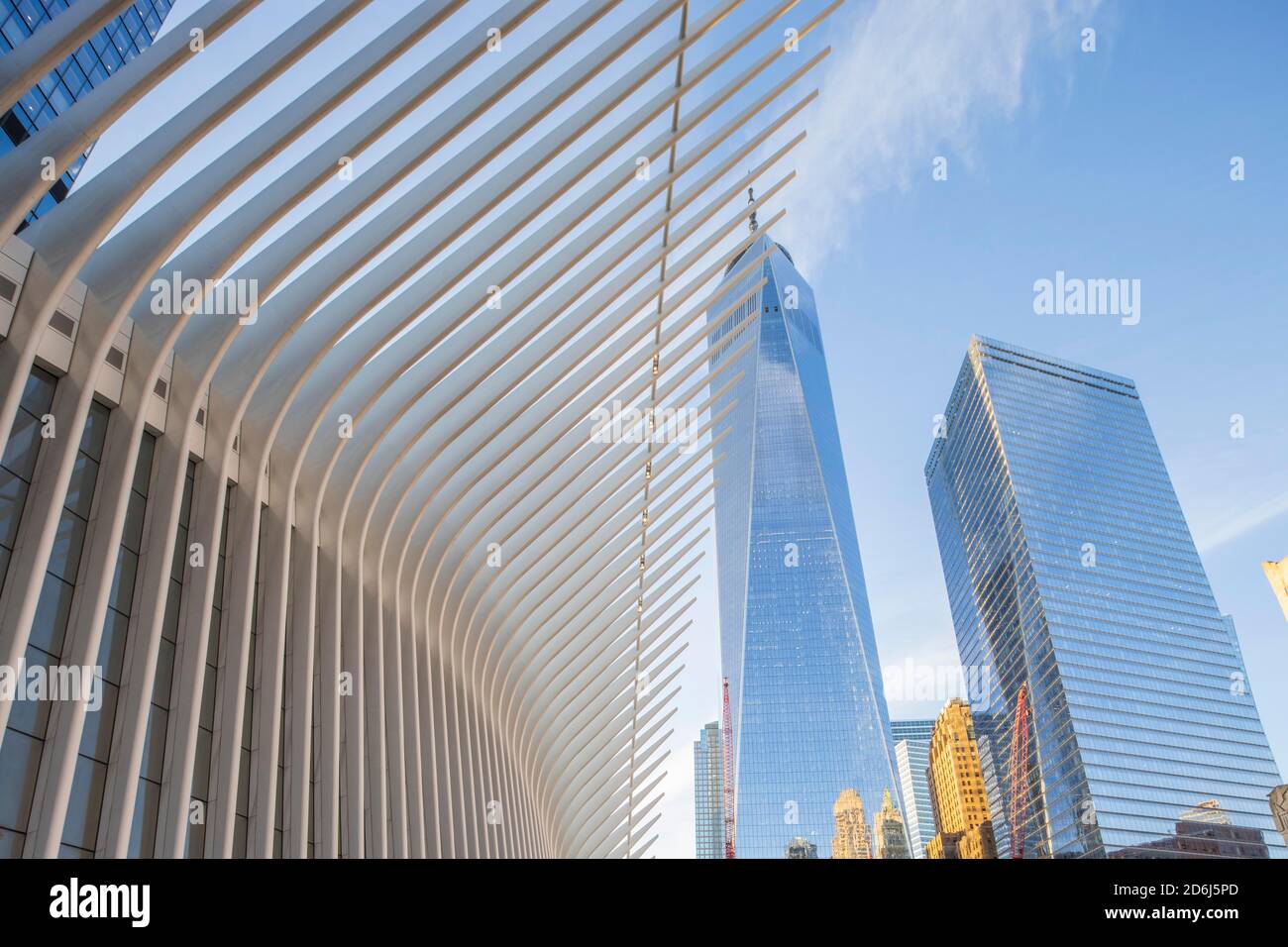 Stazione della metropolitana World Trade Center, architetto Santiago Calatrava, architettura, traffico, transito, edifici, grattacieli, grattacieli, Ground Zero Foto Stock