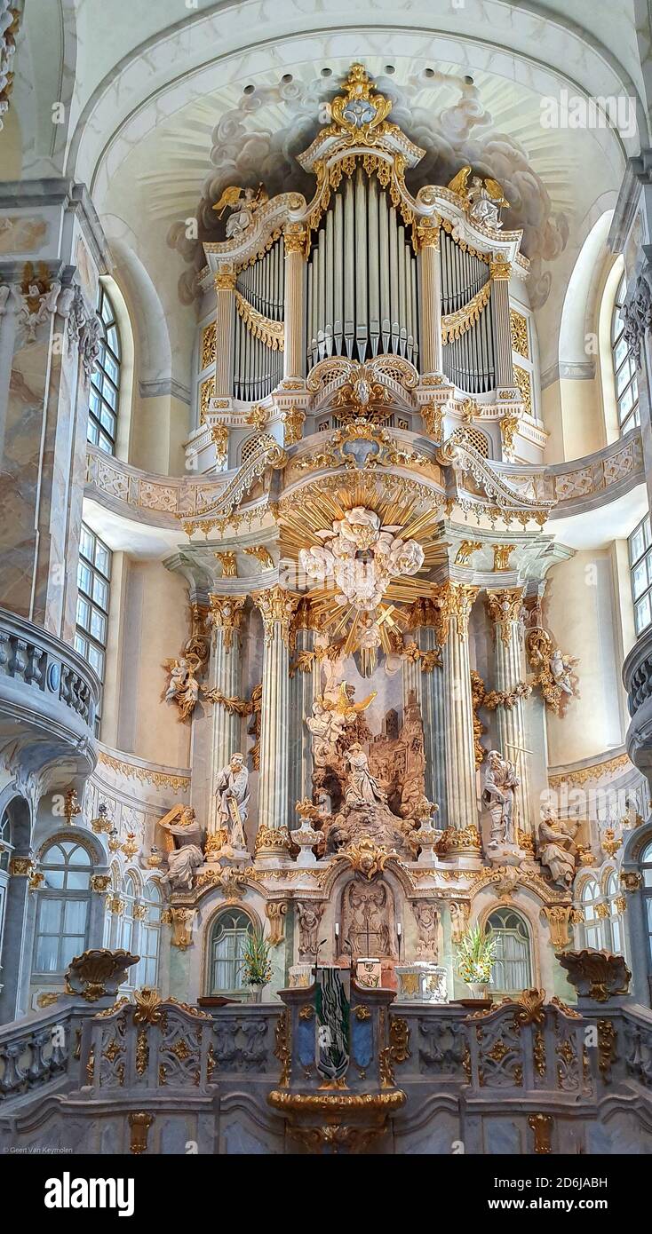 Interno della Frauenkirche luterana o Chiesa di nostra Signora A Dresda Foto Stock