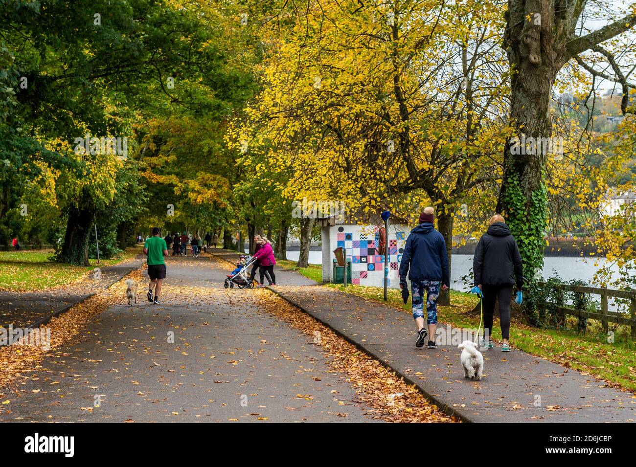 Cork, Irlanda. 17 Ott 2020. La gente gode di un sabato pomeriggio autunnale sulla Marina pedonale di Cork. Credit: AG News/Alamy Live News Foto Stock