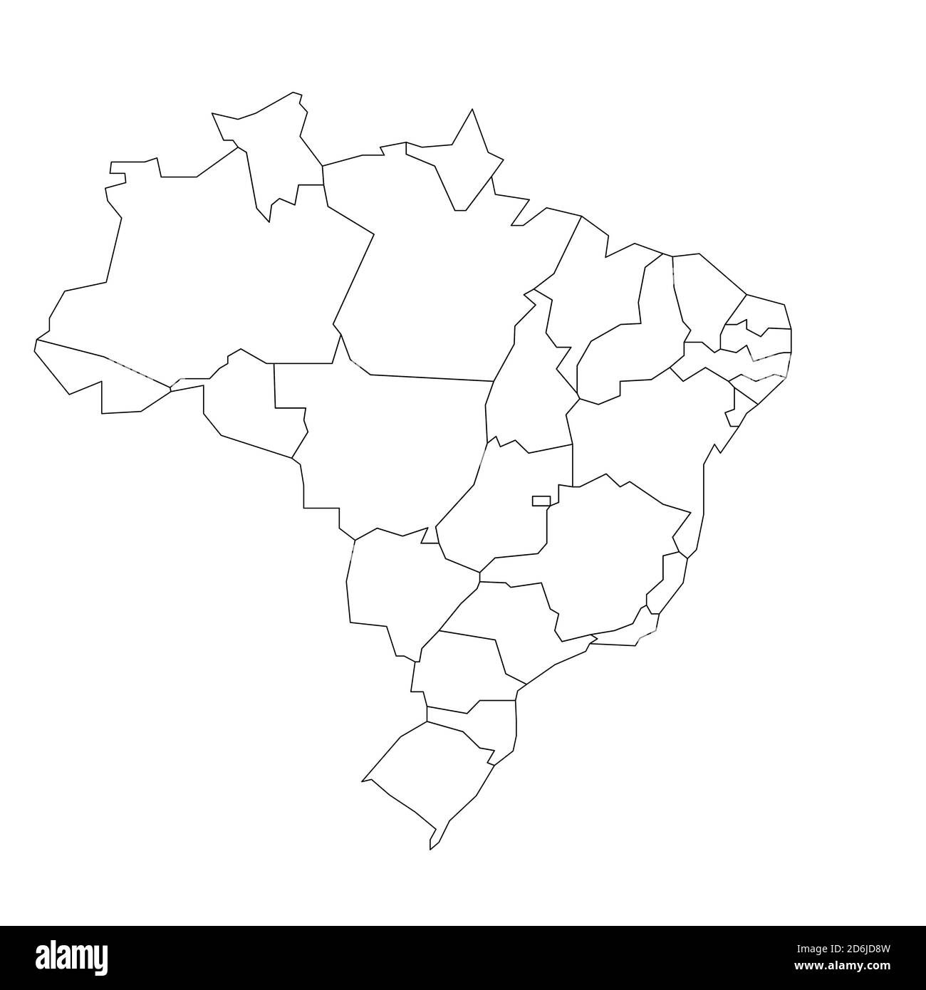 Mappa politica vuota del Brasile. Divisioni amministrative - stati. Semplice mappa con contorno nero. Illustrazione Vettoriale