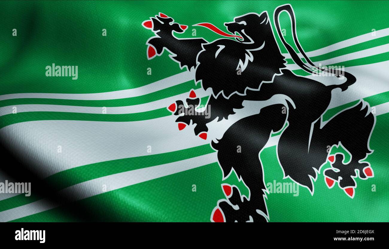 Illustrazione 3D di una bandiera ondulata della Provincia del Belgio dell'Est Fiandre (Belgio) Foto Stock