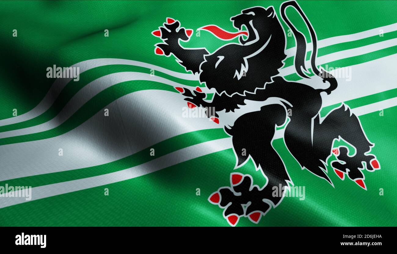 Illustrazione 3D di una bandiera ondulata della Provincia del Belgio dell'Est Fiandre (Belgio) Foto Stock