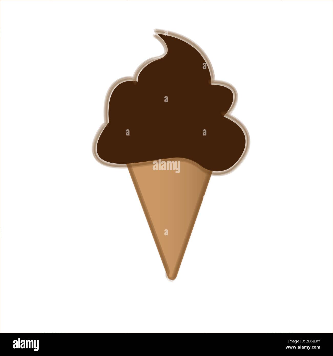 Gelato al cioccolato in cono marrone o cioccolato, gelato in stile Flat Design su sfondo bianco Illustrazione Vettoriale