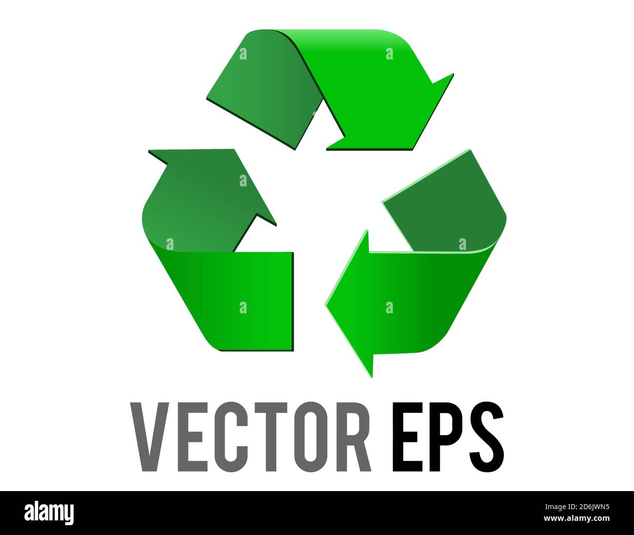Icona del simbolo di riciclaggio universale verde del vettore isolato, tre frecce che puntano in senso orario in una forma triangolare Illustrazione Vettoriale