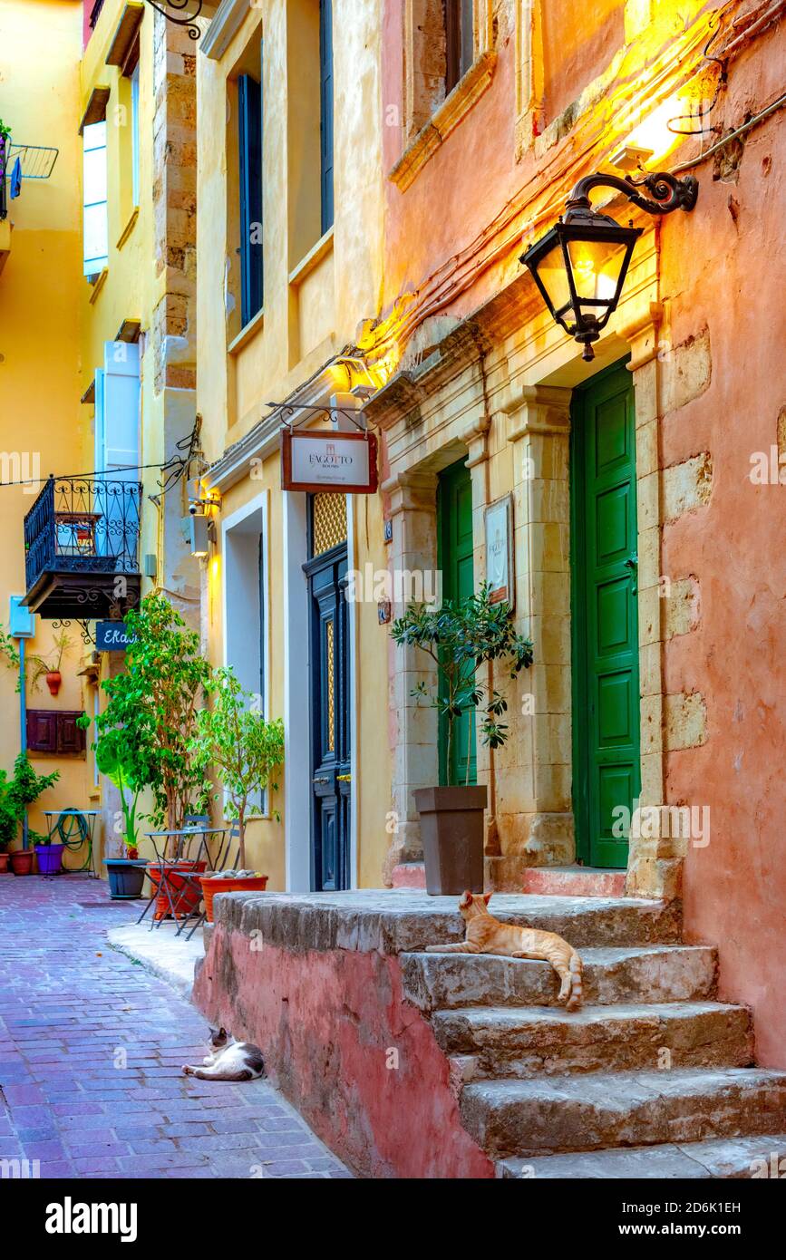 Strade nel centro storico di la Canea, Creta, Grecia. Foto Stock