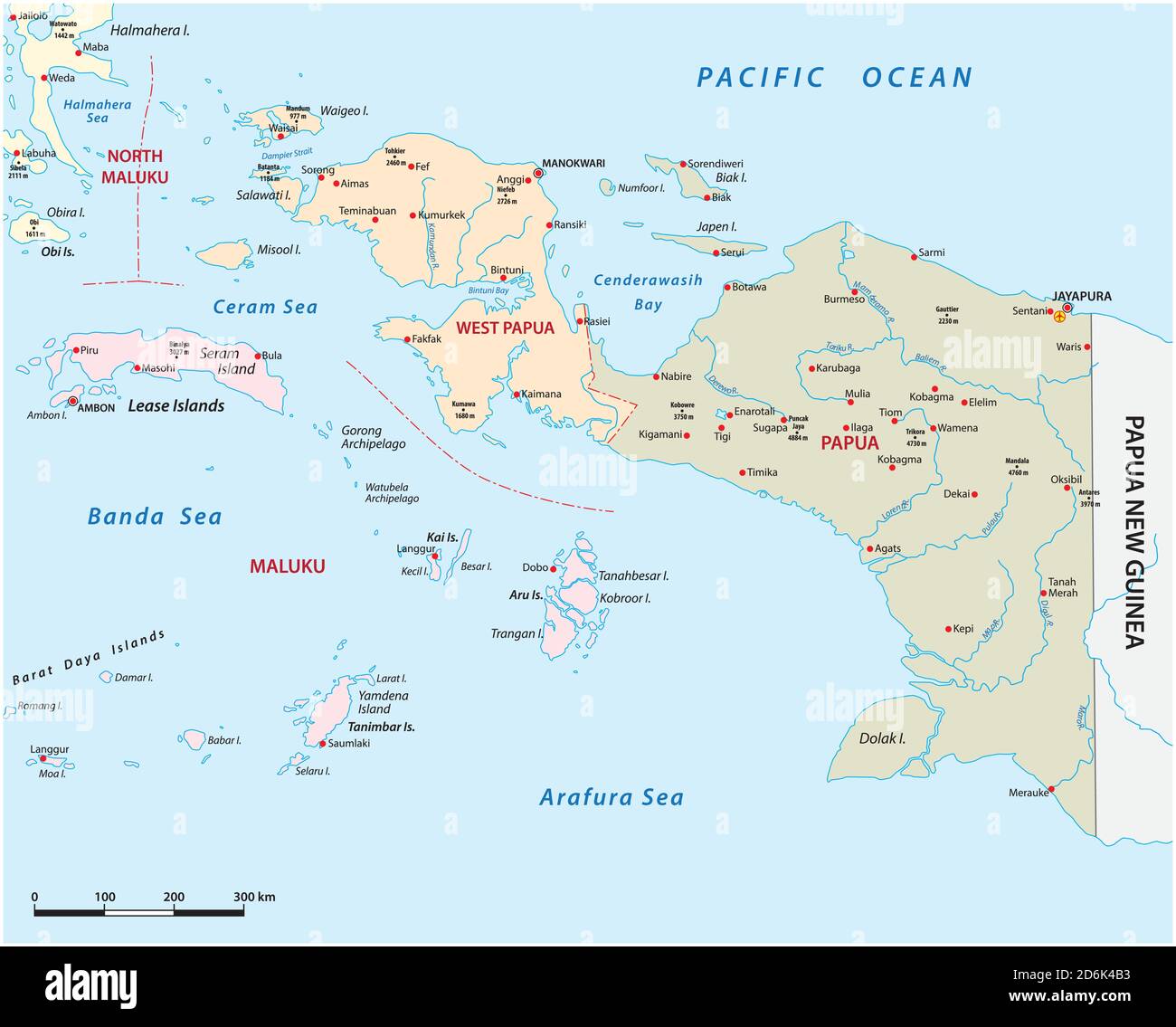 Mappa vettoriale delle province indonesiane di Papua e Ovest Papua Illustrazione Vettoriale