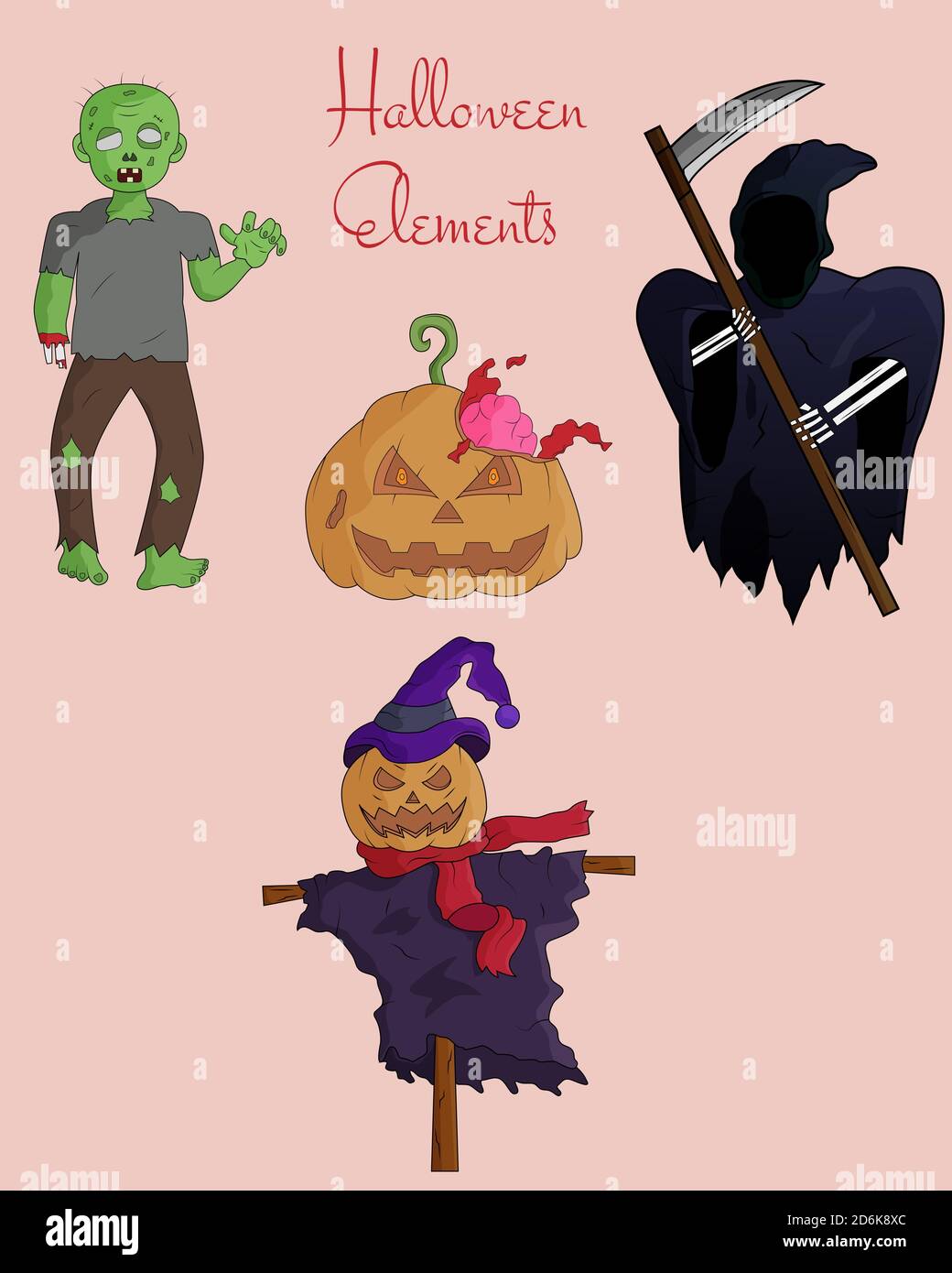 Disegno vettoriale del modello di caratteri Halloween Illustrazione Vettoriale