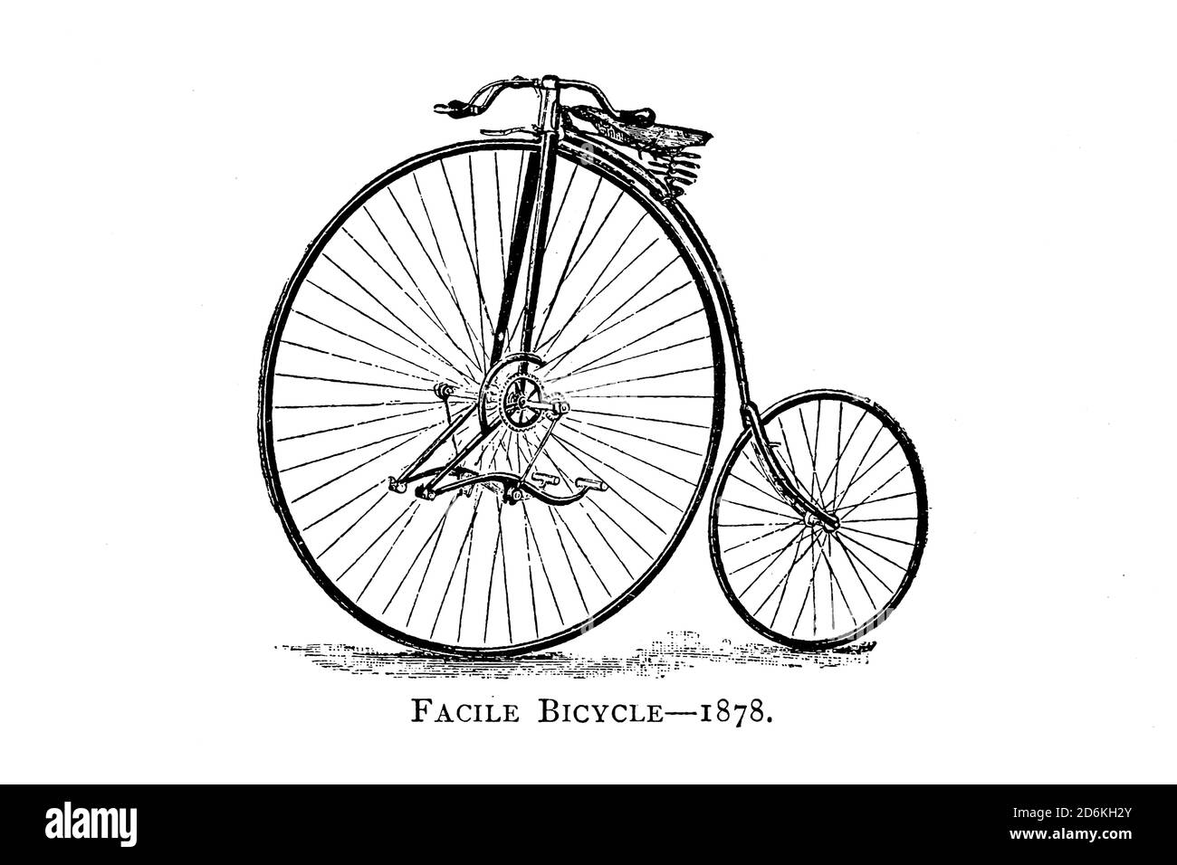 Facile Bicycle 1878 [il Facile è stato brevettato da John Beale il 25 gennaio 1878. È stato costruito sotto licenza da Ellis & Co di 165 Fleet Street, Londra, E.C. È stata considerata una ‘ssicurezza’ perché la sua ruota anteriore era più piccola (36″ – 42″) della ‘ordinaria’ o della ‘penny farthing’ (di solito 50″ – 56  ) e la macchina godeva di una notevole popolarità e successo commerciale.] Da Wheels e Wheeling; un manuale indispensabile per i ciclisti, con oltre duecento illustrazioni di Porter, Luther Henry. Pubblicato a Boston nel 1892 Foto Stock