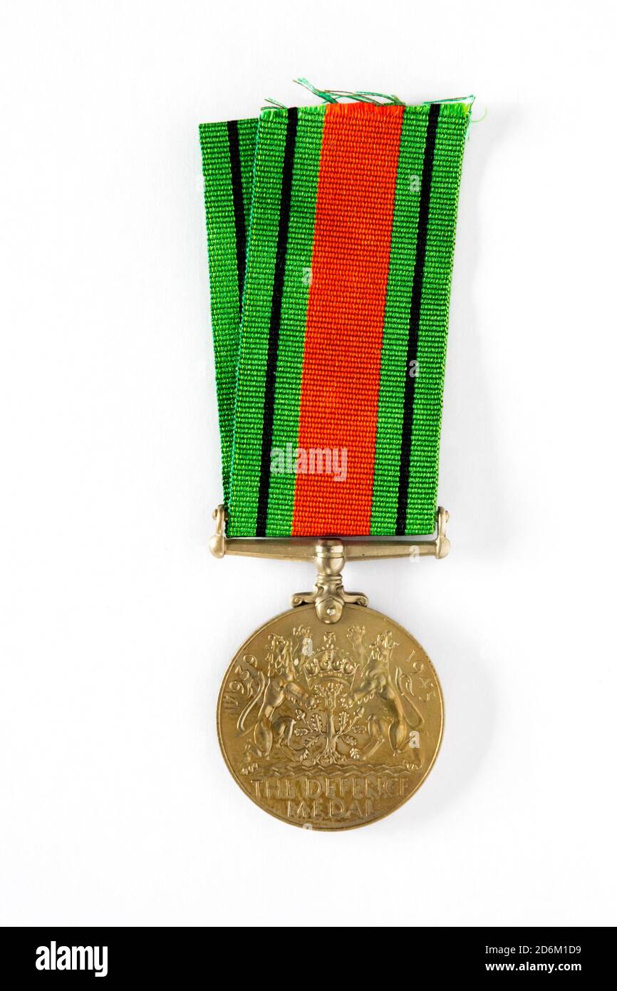 La Medaglia della Difesa 1939-1945 e il nastro. Per ulteriori informazioni, vedere Descrizione. Foto Stock