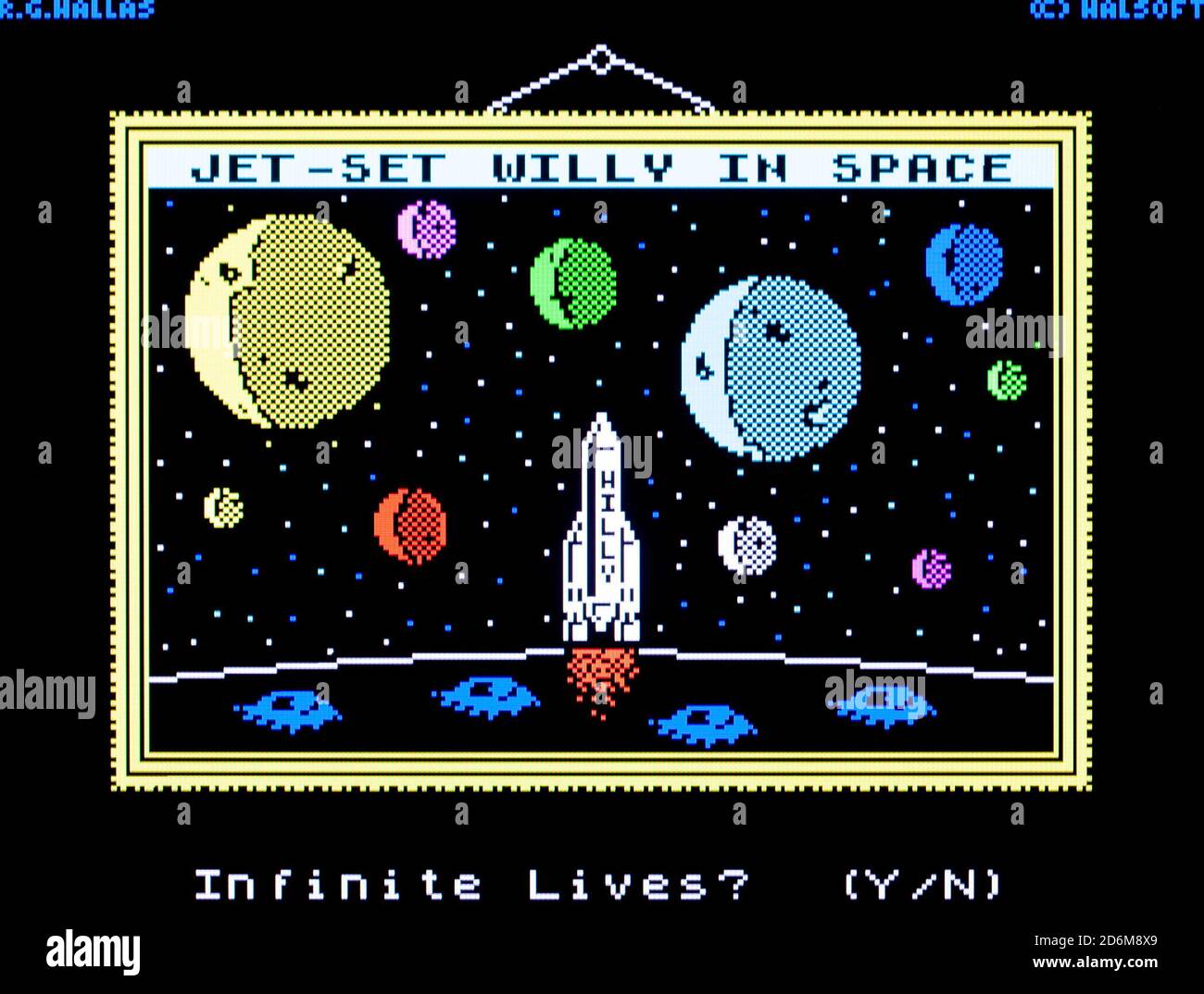 Jet Set Willy nello spazio - Sinclair ZX Spectrum Videogioco - solo per uso editoriale Foto Stock