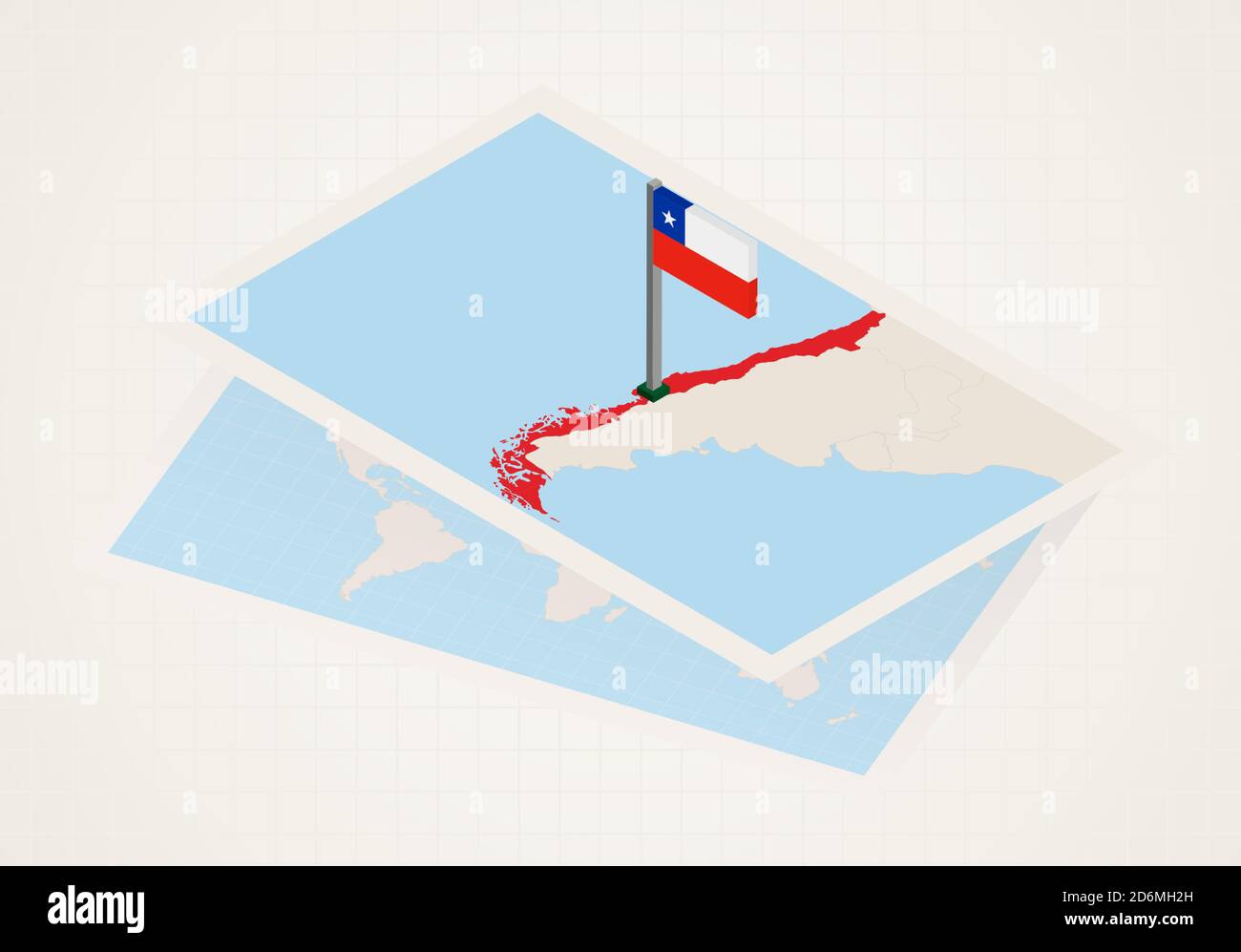 Cile selezionato sulla mappa con bandiera isometrica del Cile. Mappa carta vettoriale. Illustrazione Vettoriale