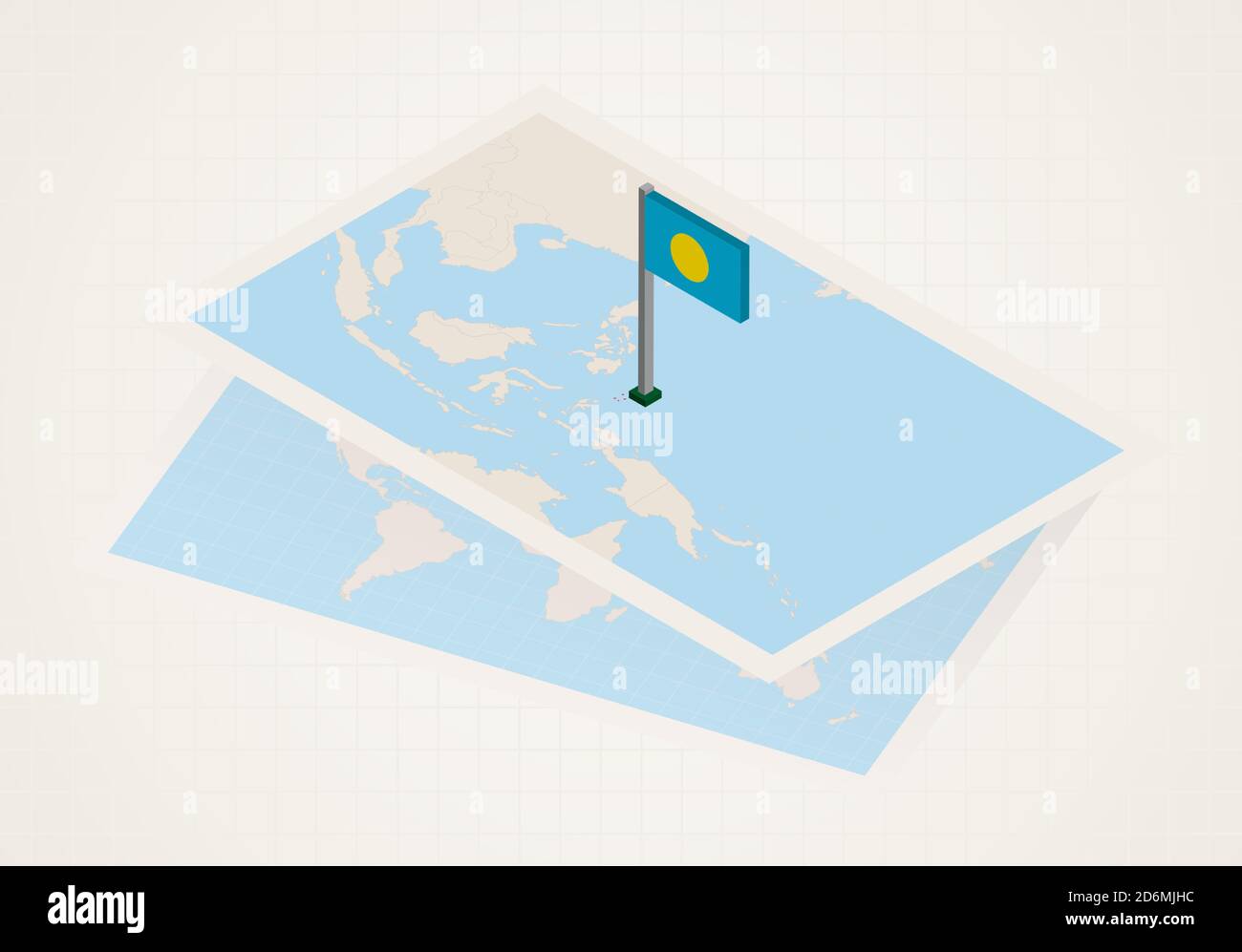 Palau selezionato sulla mappa con bandiera isometrica di Palau. Mappa carta vettoriale. Illustrazione Vettoriale