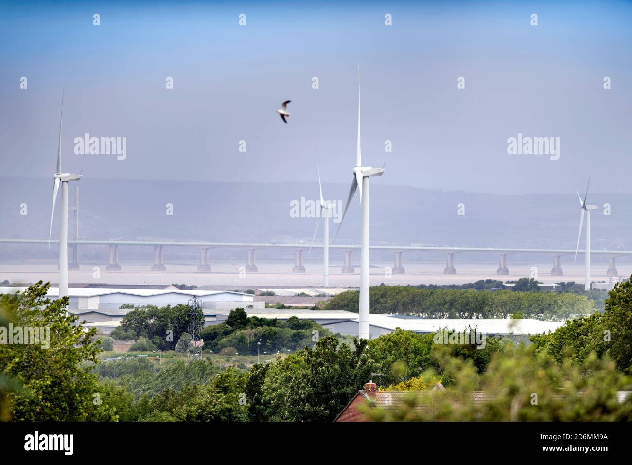 Turbine eoliche nell'area Avonmouth di Bristol, Regno Unito Foto Stock