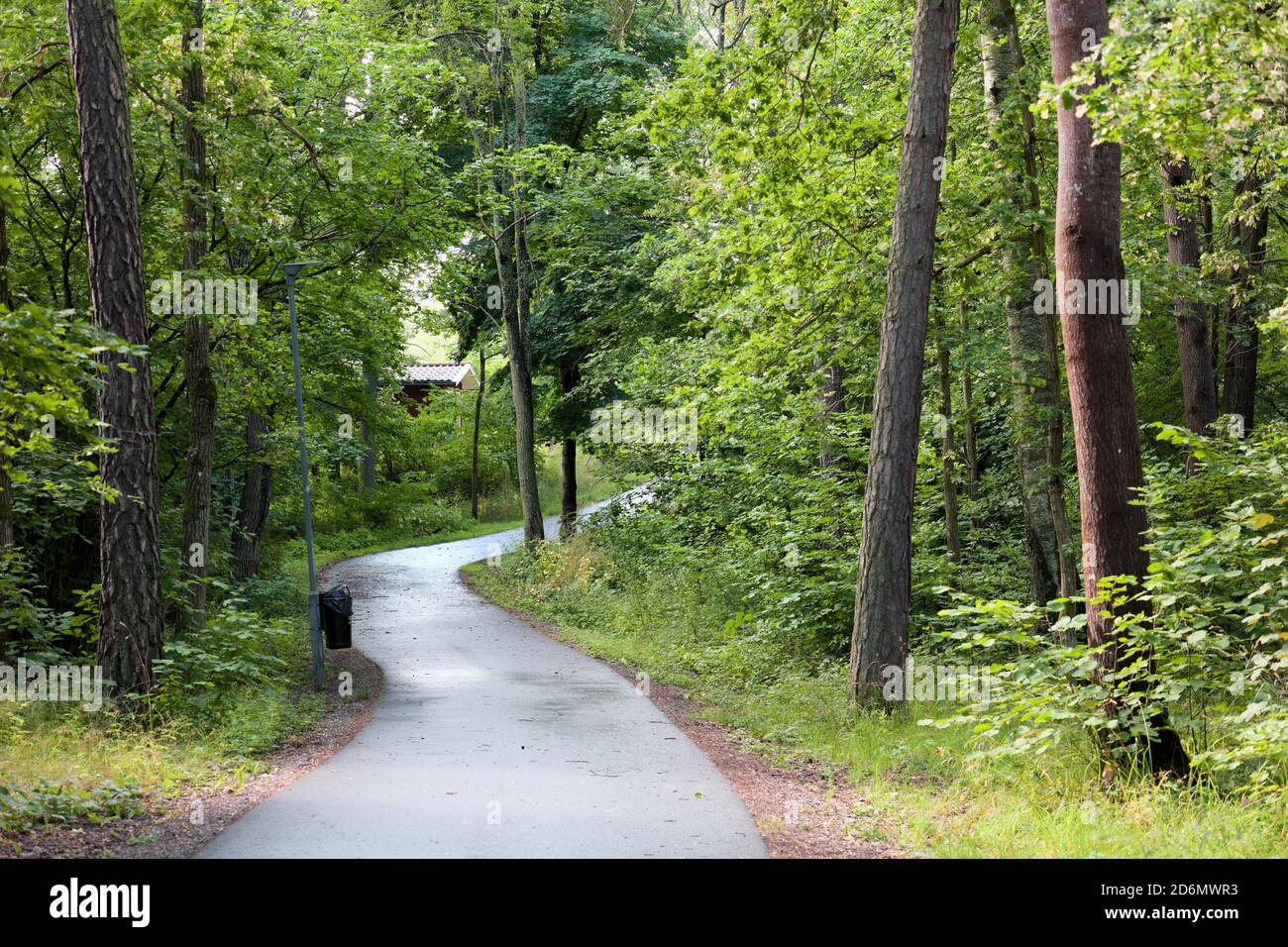 Strada pedonale e ciclabile che attraversa Granparken a Mörby, Stoccolma, Svezia Foto Stock