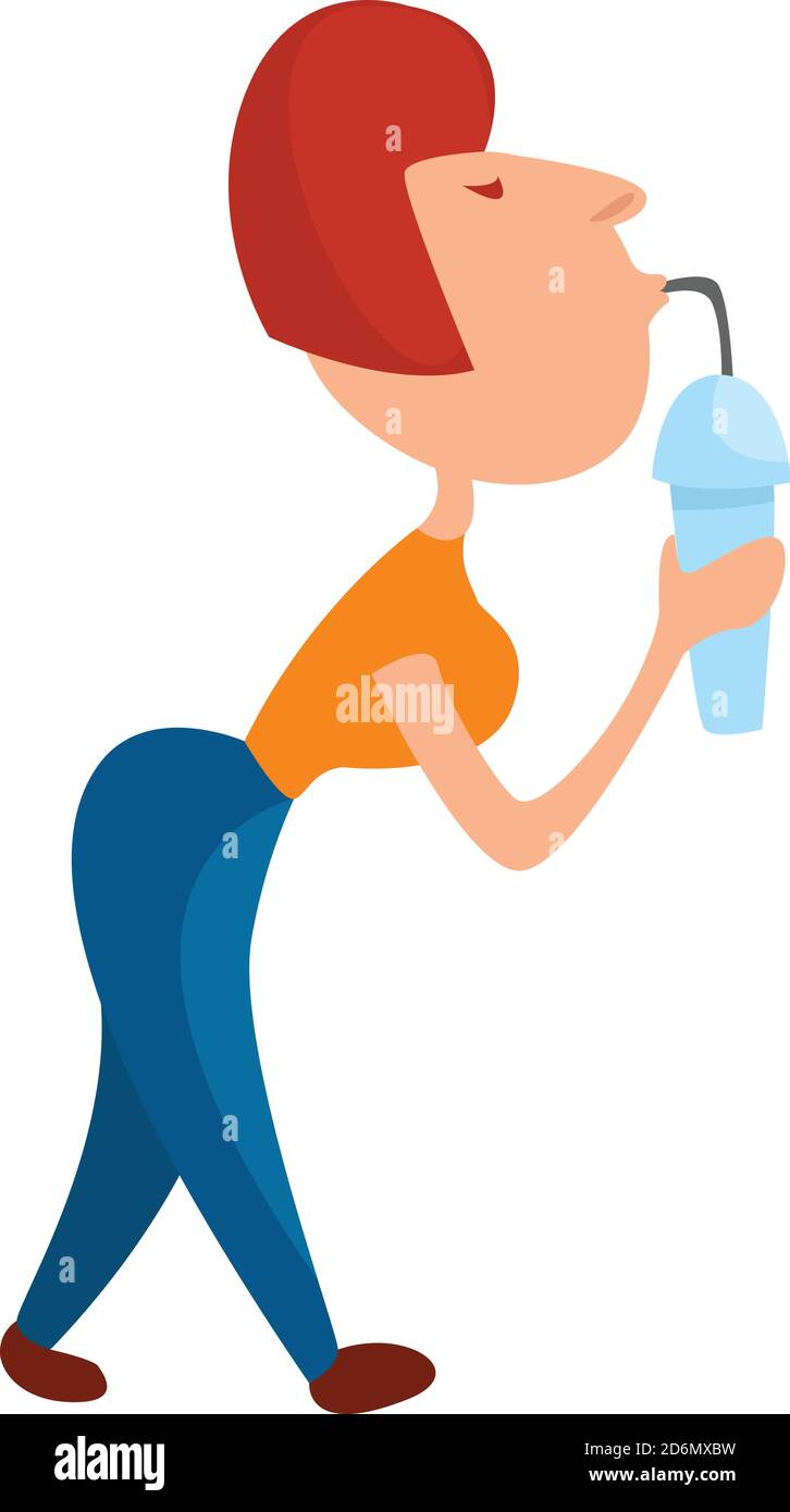 Ragazza che tiene una bevanda fredda, illustrazione, vettore su sfondo bianco Illustrazione Vettoriale