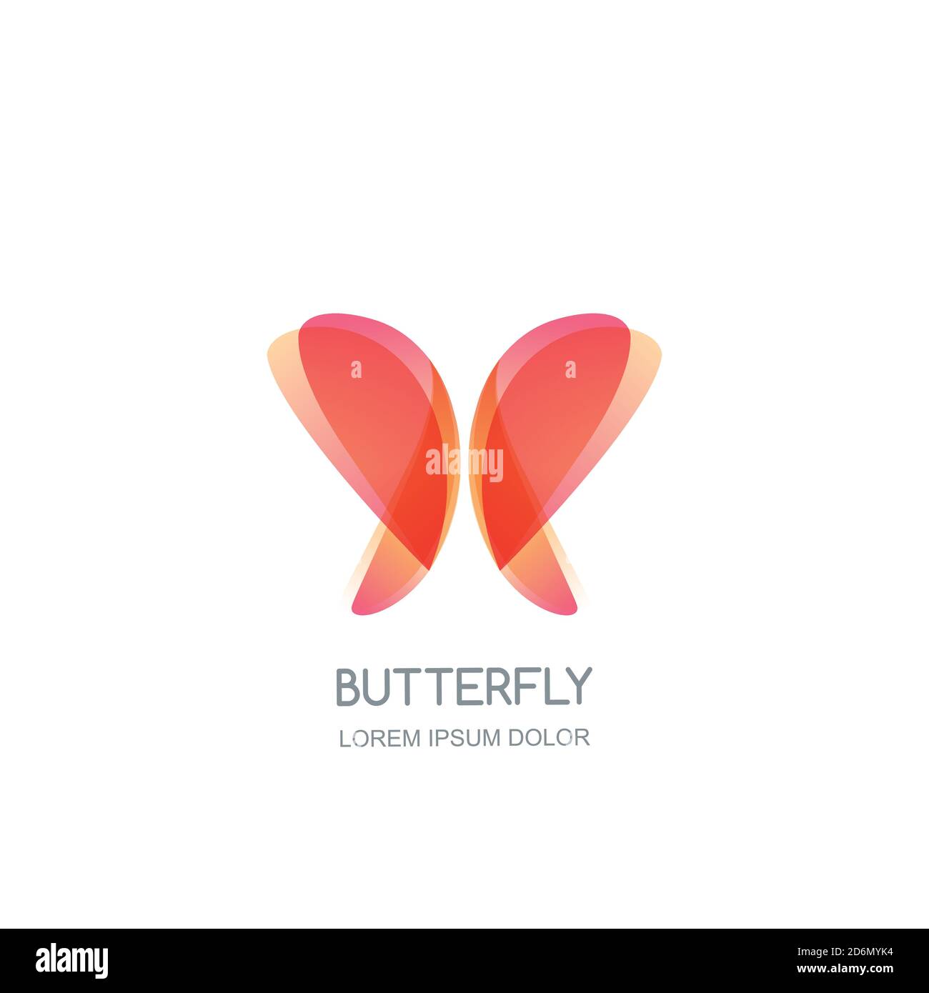 Modello con logo Butterfly. Icona di bellezza astratta del gradiente vettoriale colorato. Salone di bellezza, marca di cosmetici, gioielli o accessori. Illustrazione Vettoriale