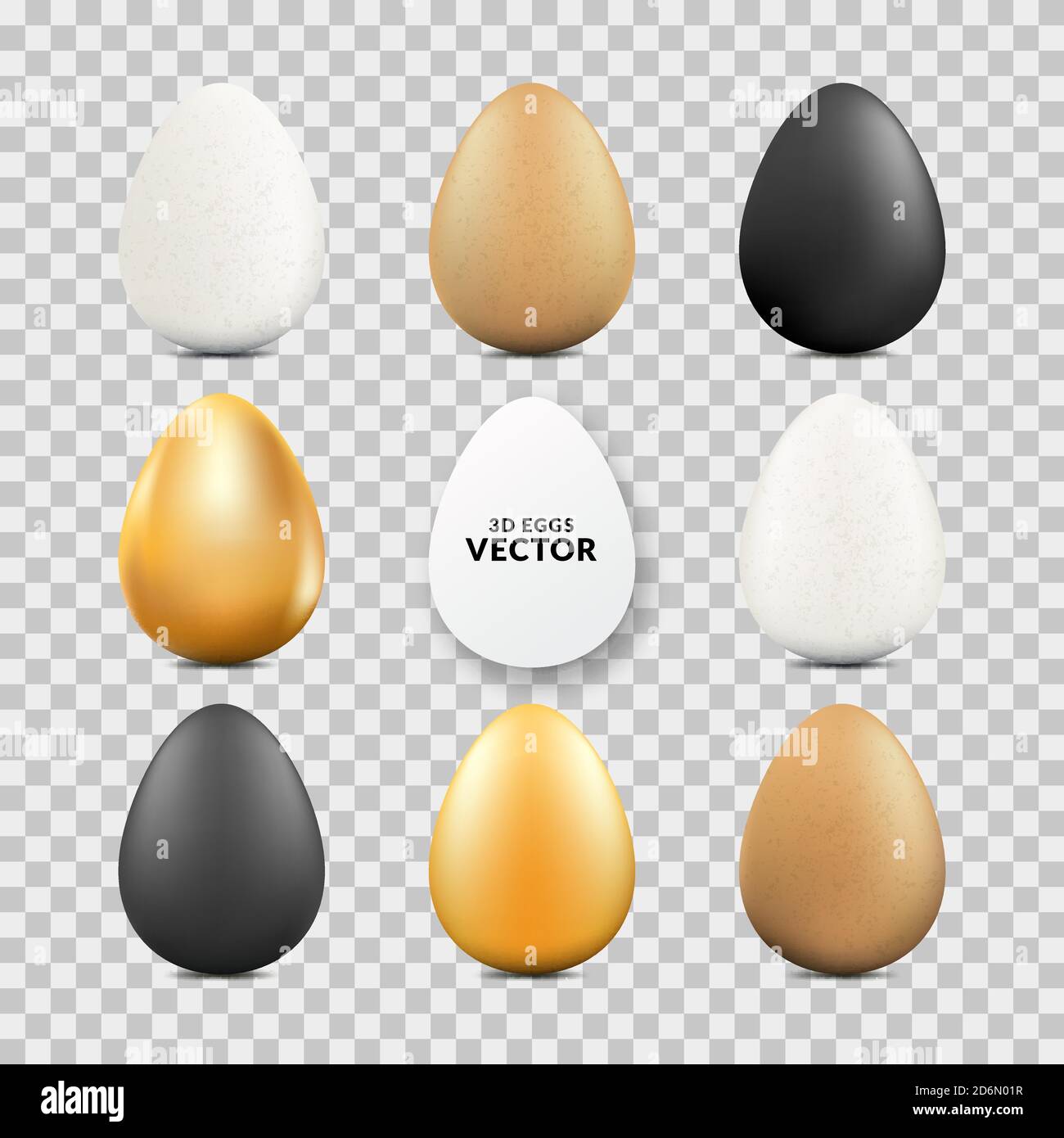 Uova realistiche di Pasqua su sfondo trasparente. Illustrazione vettoriale 3D degli alimenti. Elementi di design per le vacanze. Illustrazione Vettoriale