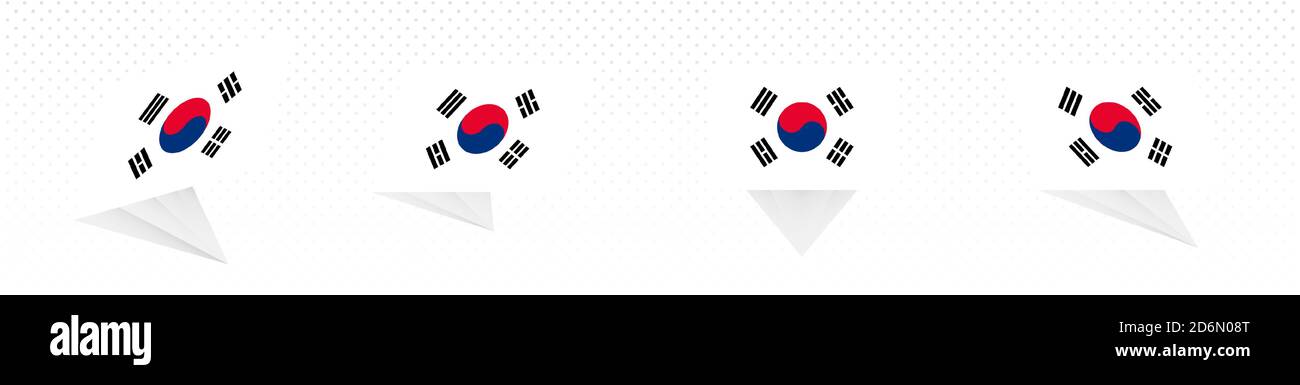Bandiera della Corea del Sud in moderno disegno astratto, insieme di bandiere vettoriali. Illustrazione Vettoriale