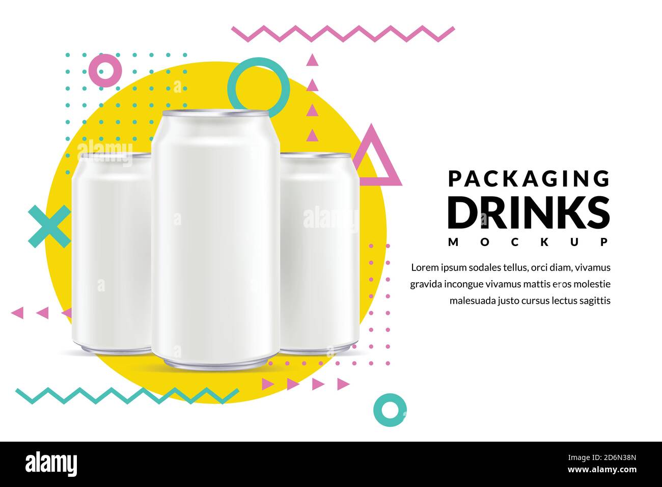 Poster o modello di banner. Alluminio bianco argento può illustrazione 3d, birra, acqua o altre bevande concetto di pubblicità. Disegno del layout di mockup vettoriale el Illustrazione Vettoriale