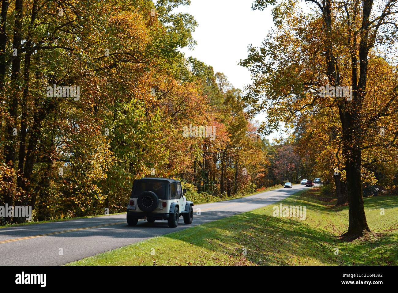 Una sezione della strada sulla Blue Ridge Parkway durante l'autunno. Foto Stock