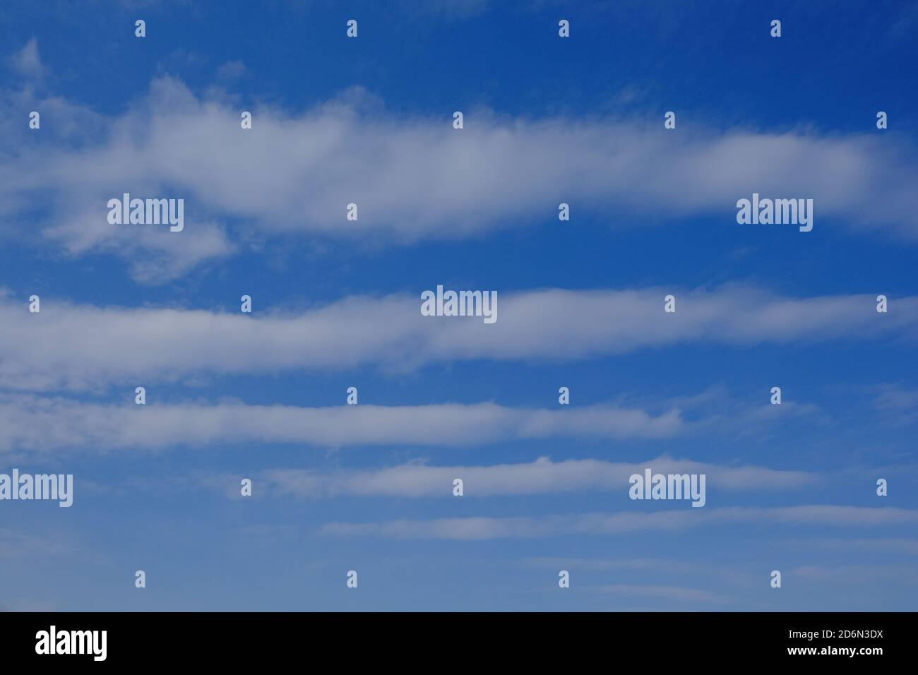 Nuvole di piume bianche contro il cielo blu. Cielo a strisce. Sfondo. Foto Stock