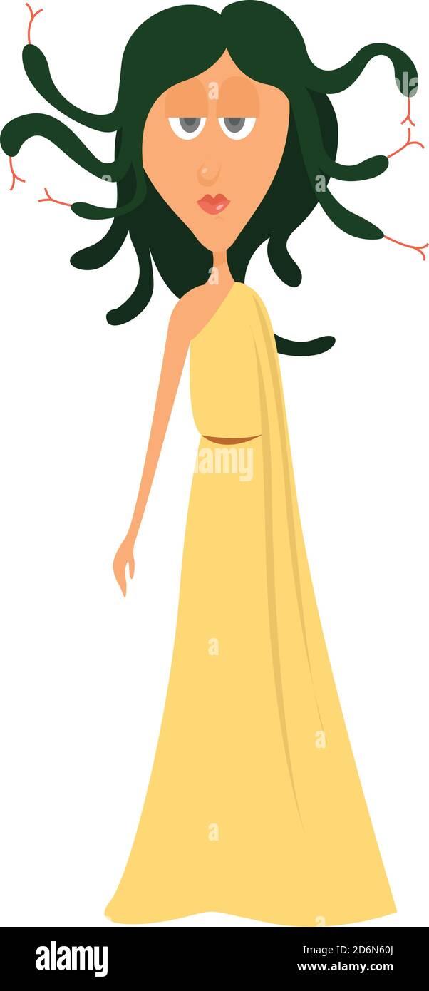 Gorgon in abito giallo, illustrazione, vettore su sfondo bianco Illustrazione Vettoriale