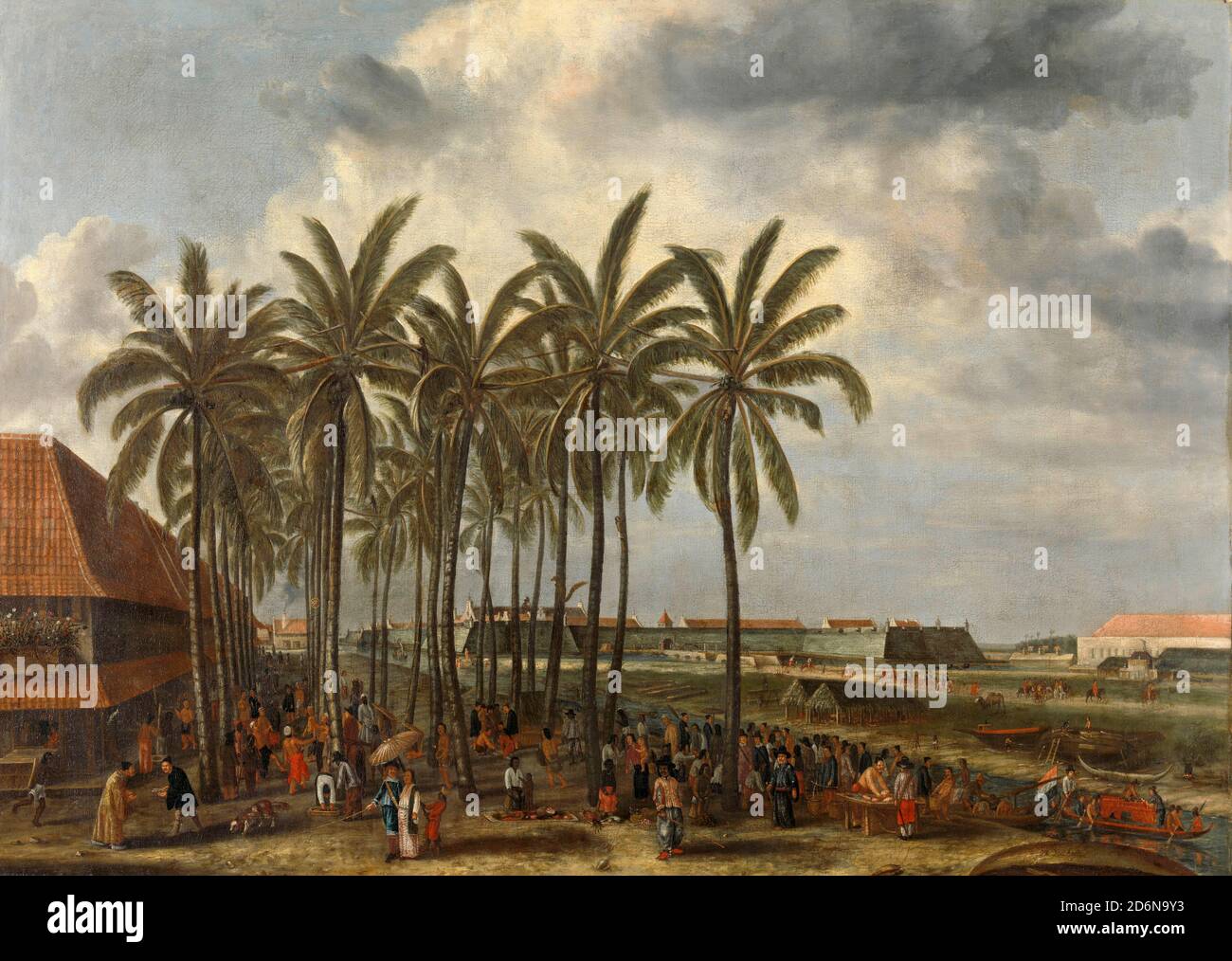 Het kasteel van Batavia, il castello di Batavia è un dipinto del pittore olandese Andries Beeckman. Il dipinto raffigura il Castello di Batavia, sede della Compagnia Olandese delle Indie Orientali situata in quello che è ora Kota Tua a Giacarta, Indonesia Foto Stock