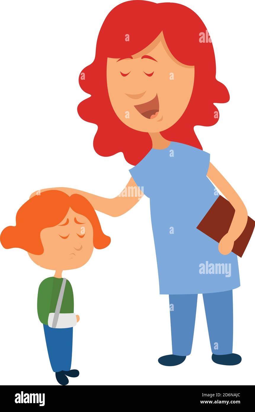 Medico e un bambino, illustrazione, vettore su sfondo bianco Illustrazione Vettoriale