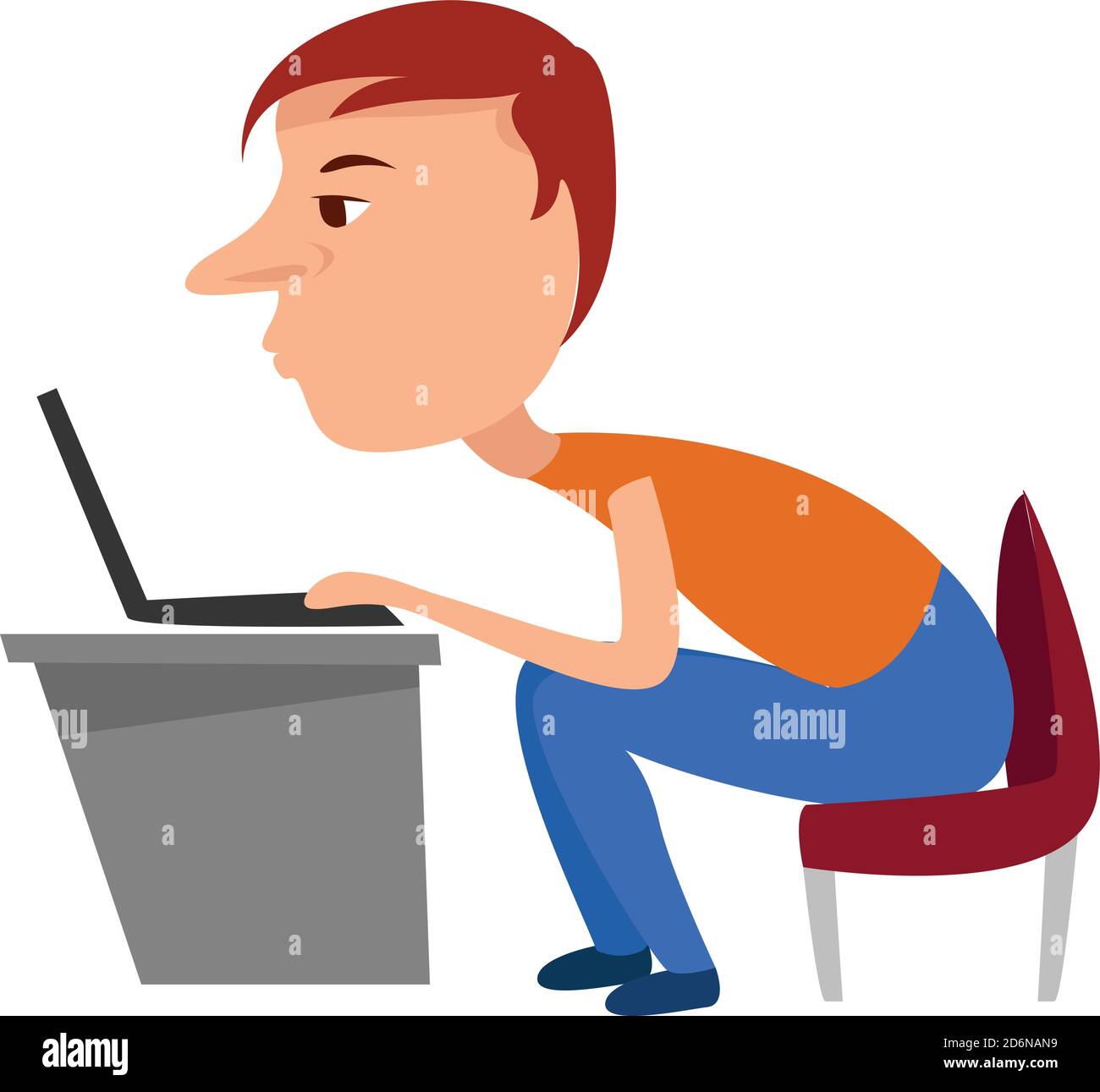 Uomo al lavoro su laptop, illustrazione vettore su sfondo bianco Illustrazione Vettoriale