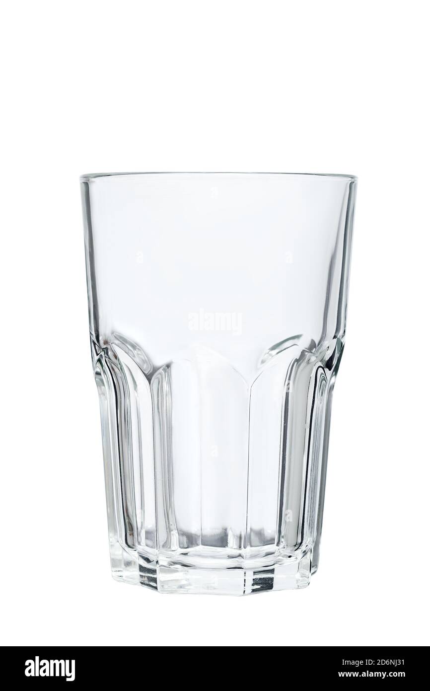 grande bicchiere in vetro con lati a coste, mockup di utensili da cucina vetro trasparente vuoto isolato su sfondo bianco vista laterale. Foto Stock