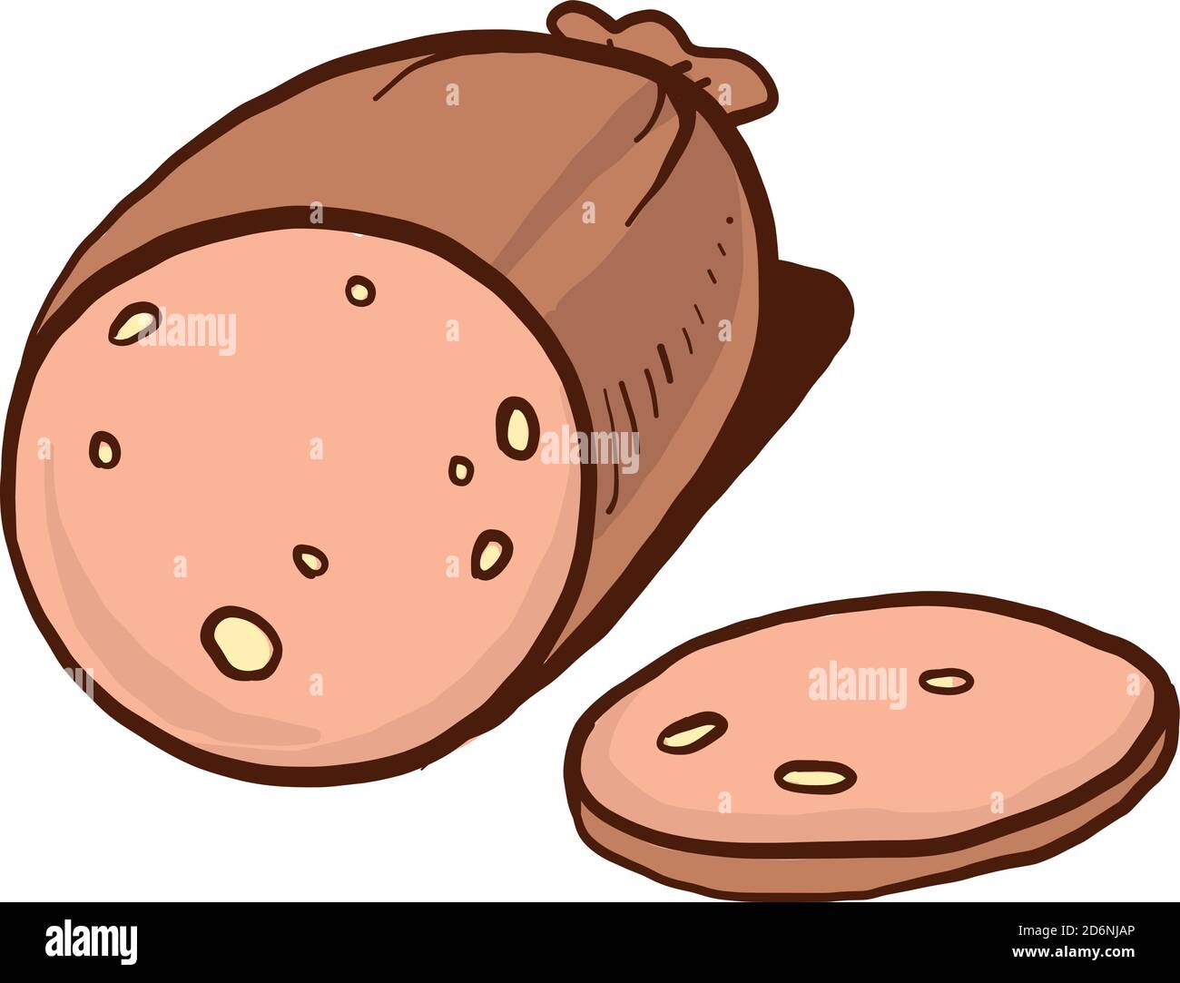 Pezzo di salsiccia, illustrazione, vettore su sfondo bianco Illustrazione Vettoriale