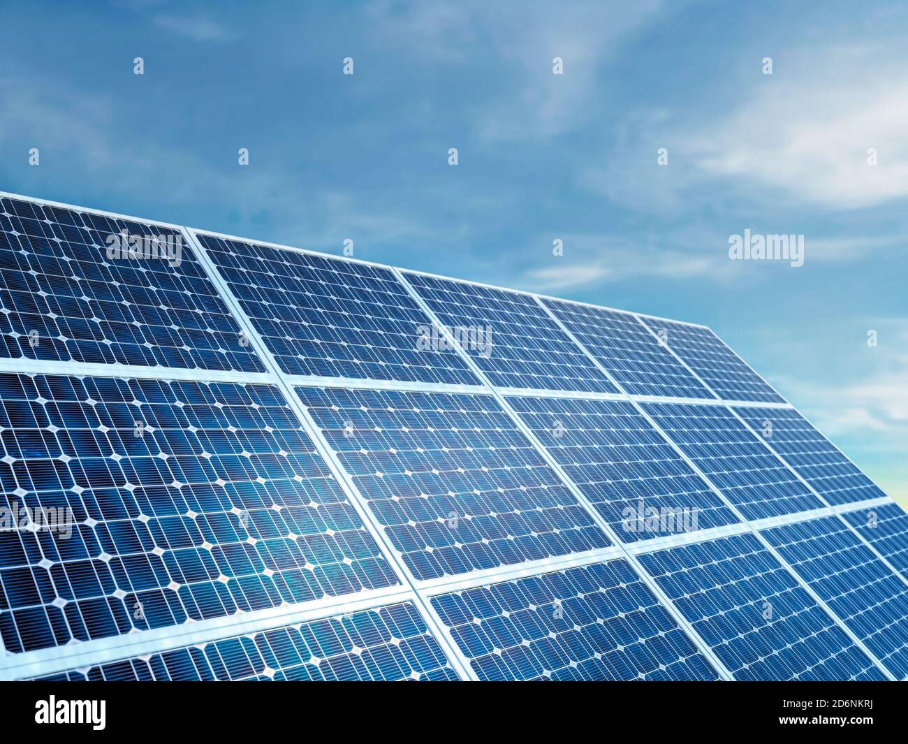 Rendering 3D di pannelli solari contro il cielo blu Foto Stock