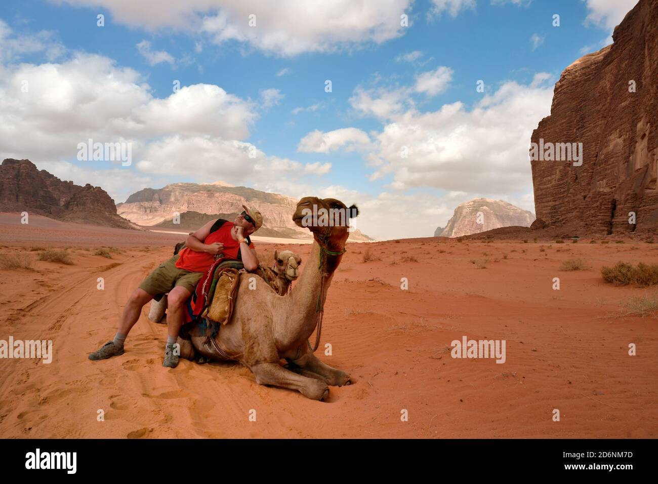 uomo in cammello in giordania Foto Stock