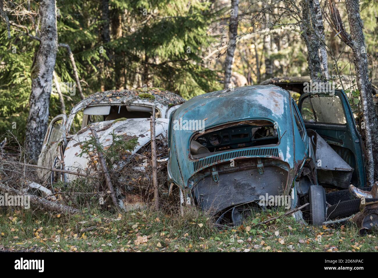 Cimitero auto durante l'autunno in Svezia Foto Stock
