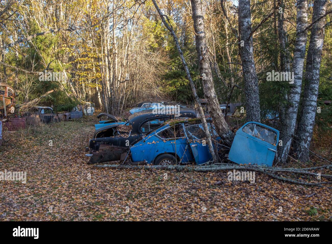 Cimitero auto durante l'autunno in Svezia Foto Stock