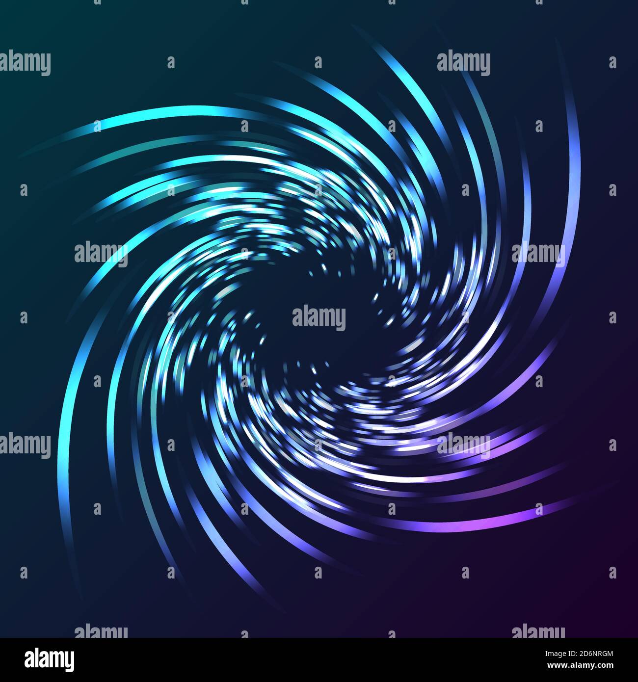 Illustrazione della torsione astratta delle luci, luci blu in movimento che formano la forma ipnotica su sfondo scuro Illustrazione Vettoriale