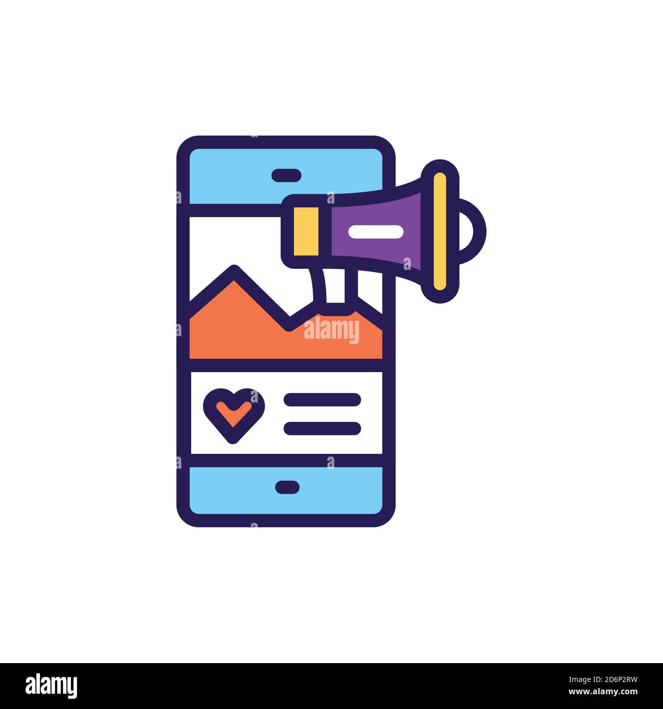 Icona a colori della linea di marketing dei contenuti. Promozione SMM. Illustrazione Vettoriale