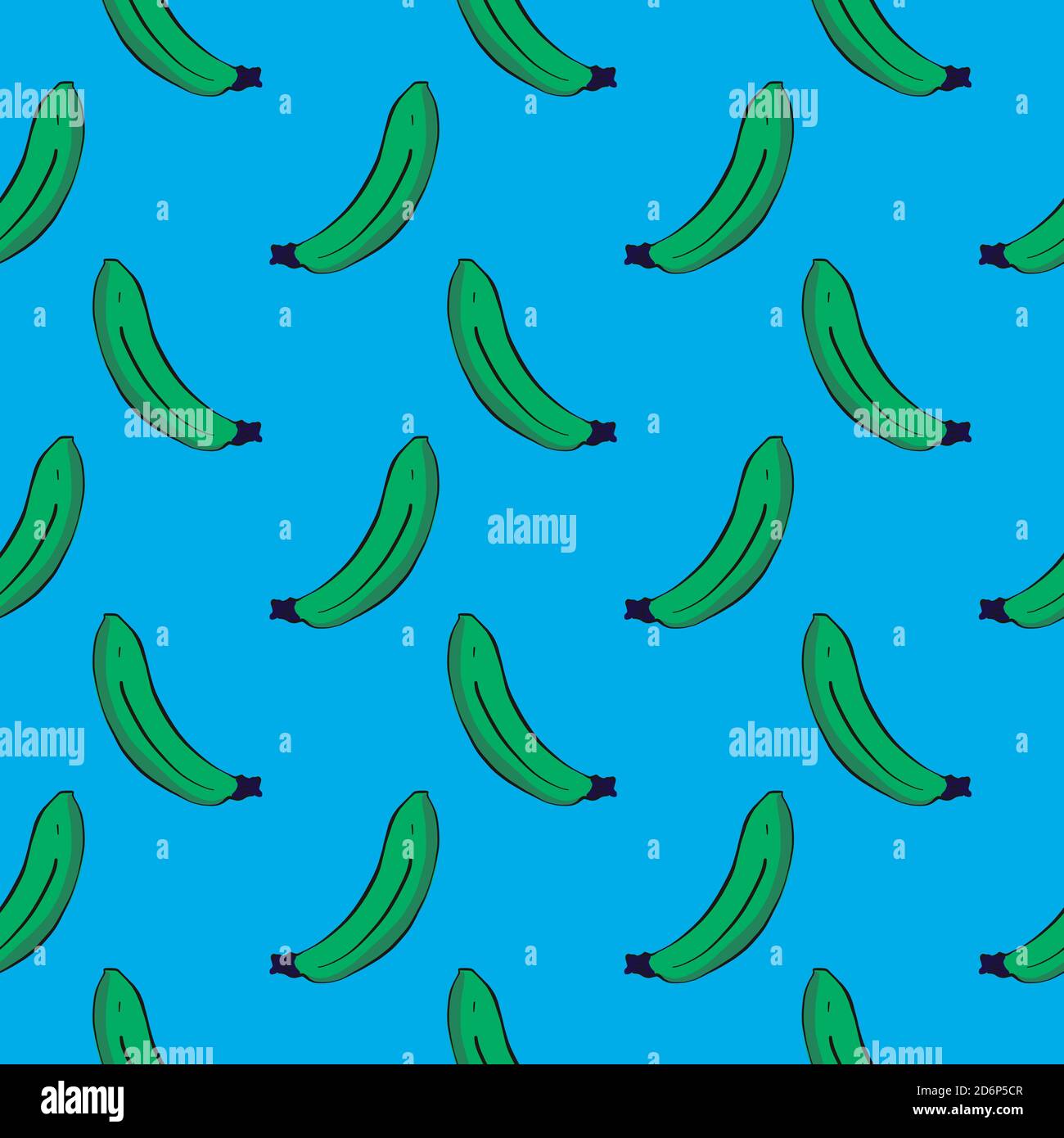 Banana verde piccola, motivo senza cuciture su sfondo blu scuro. Illustrazione Vettoriale