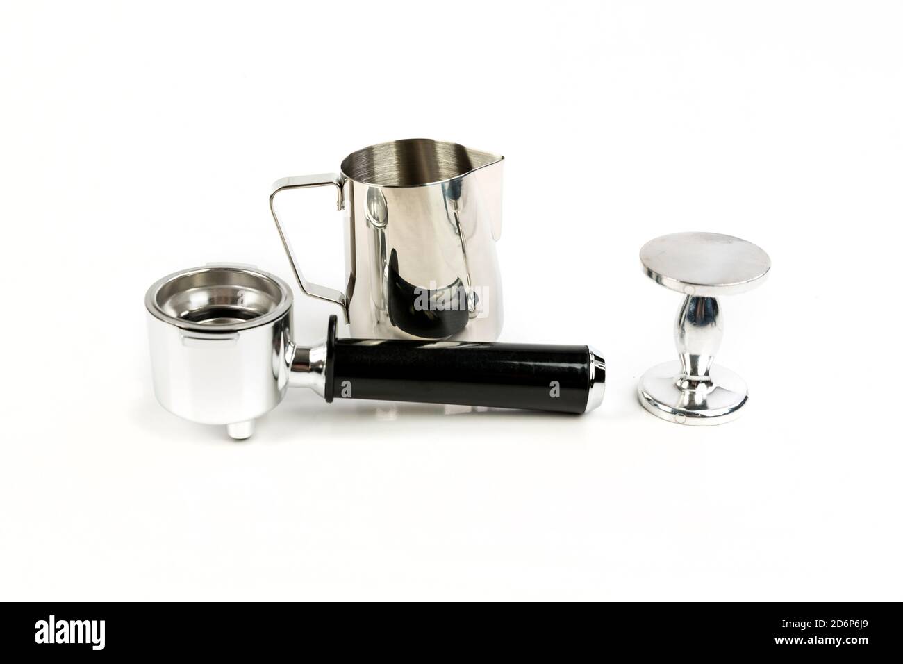 Supporto del filtro del caffè nero e argento, vaporiera e metallo manomissione Foto Stock