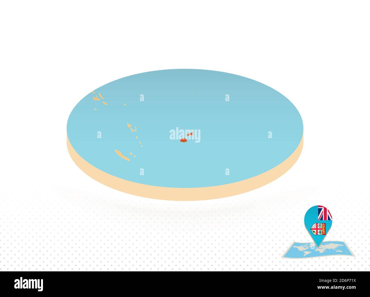 Mappa delle Figi disegnata in stile isometrico, mappa circolare arancione delle Figi per il web, infografica e altro ancora. Illustrazione Vettoriale