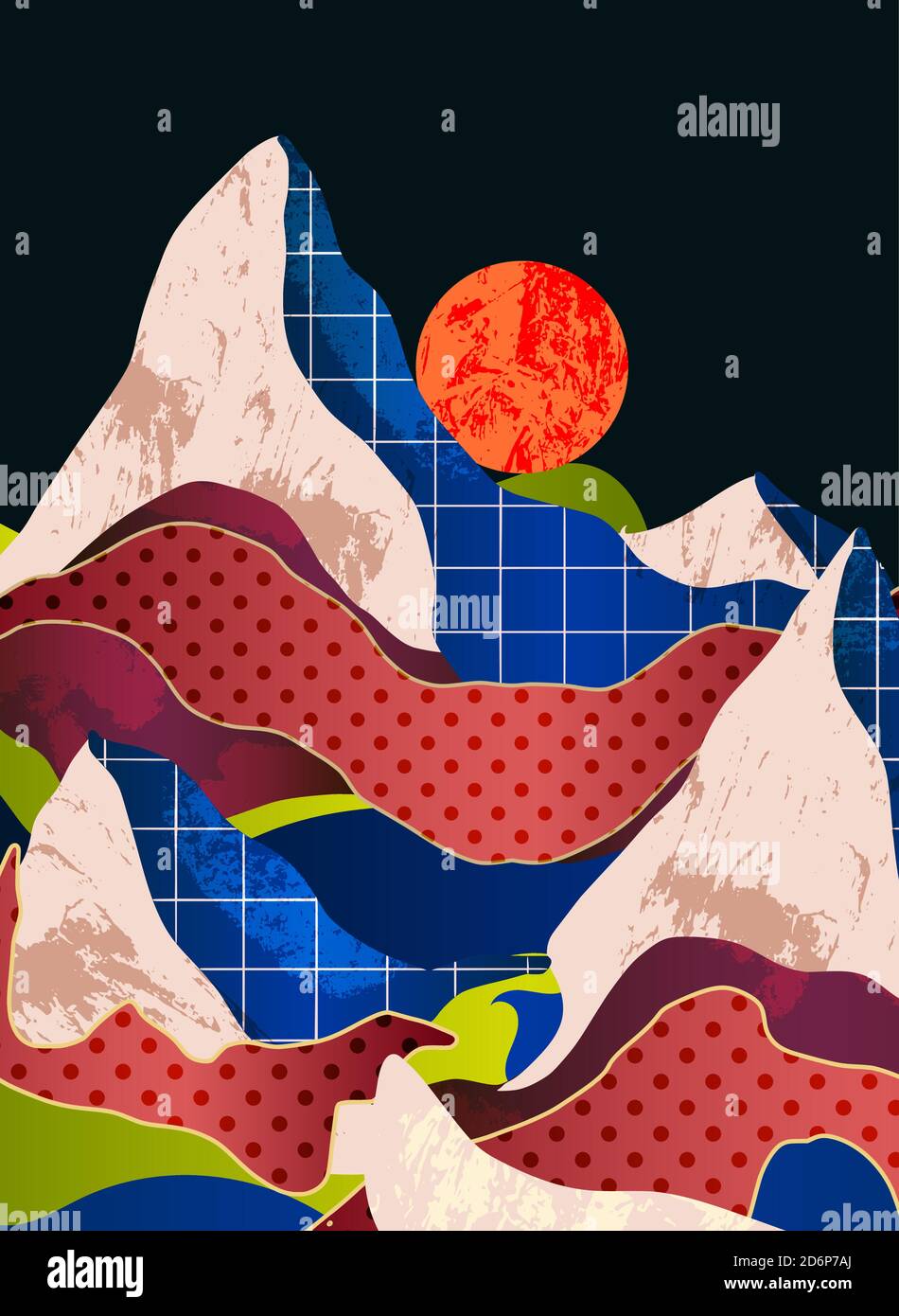 Paesaggio montano con diverse texture. Vettore. Illustrazione Vettoriale