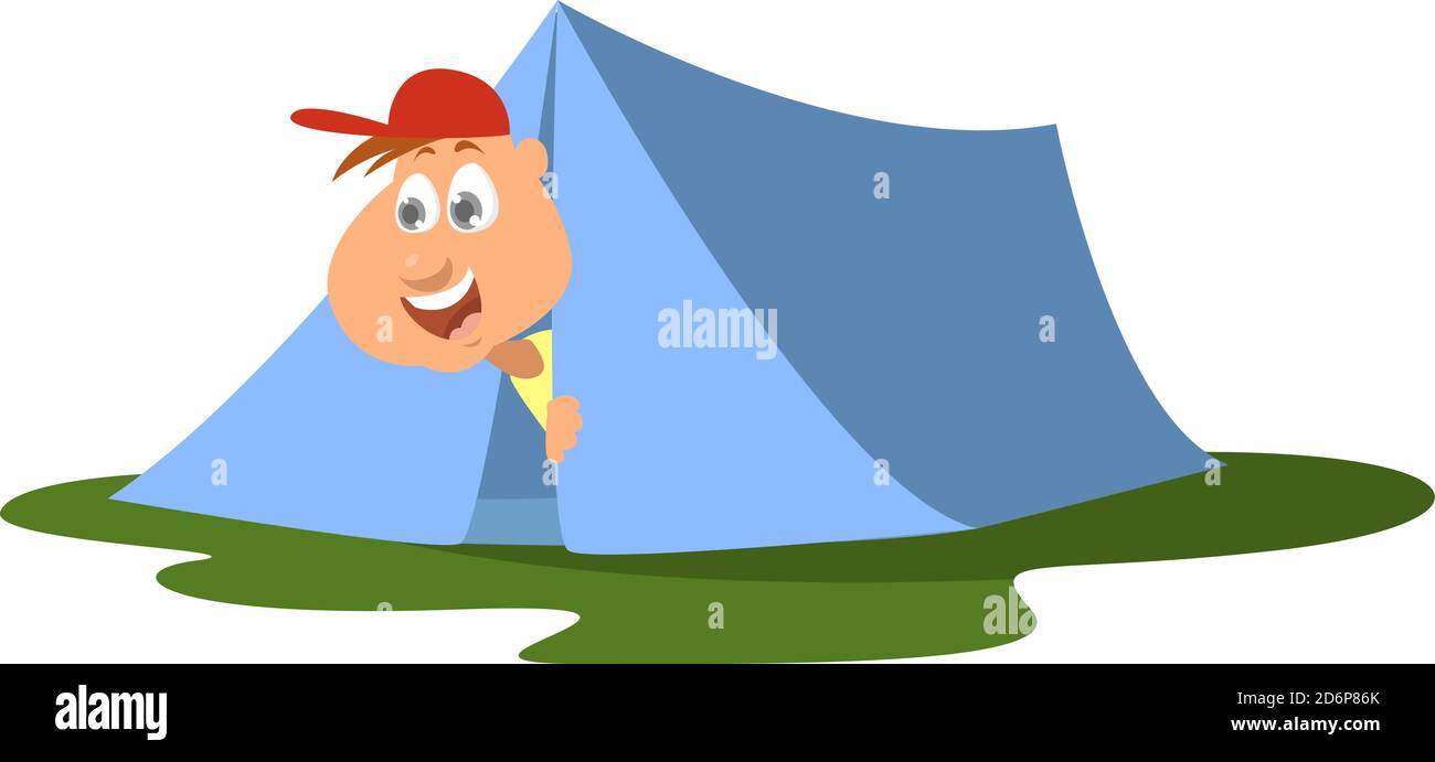 Gita in campeggio, illustrazione, vettore su sfondo bianco. Illustrazione Vettoriale
