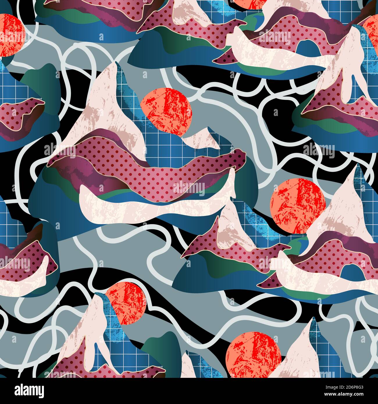 Modello senza cuciture con paesaggio montano in diverse texture. Vettore. Illustrazione Vettoriale