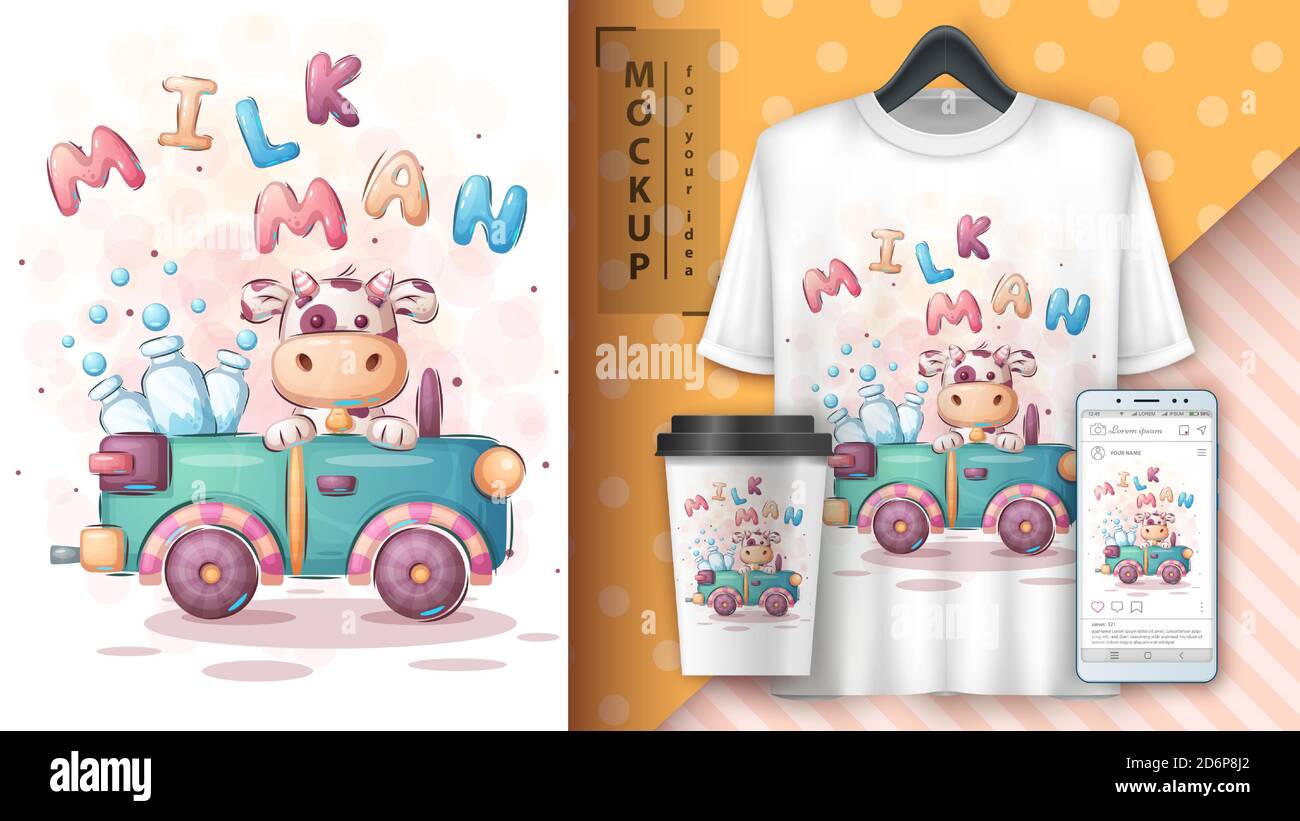 Cow Travel - poster e merchandising. Illustrazione Vettoriale