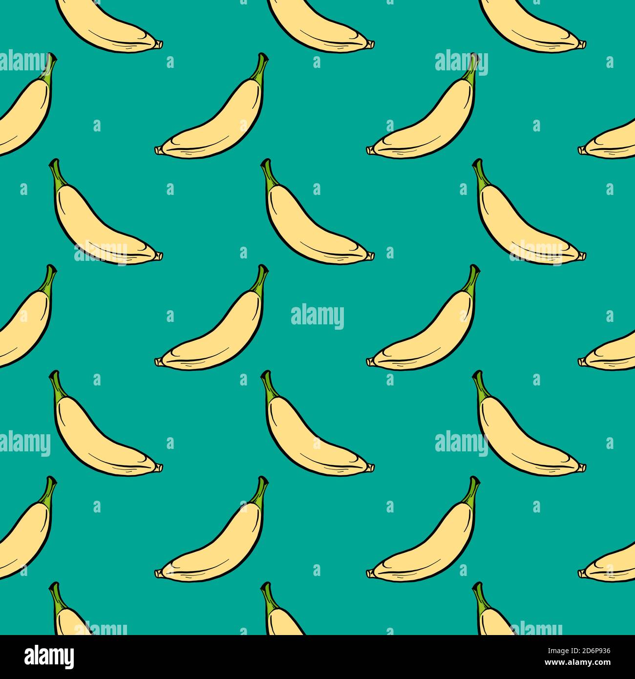 Piccole banane gialle, motivo senza cuciture su sfondo verde menta. Illustrazione Vettoriale