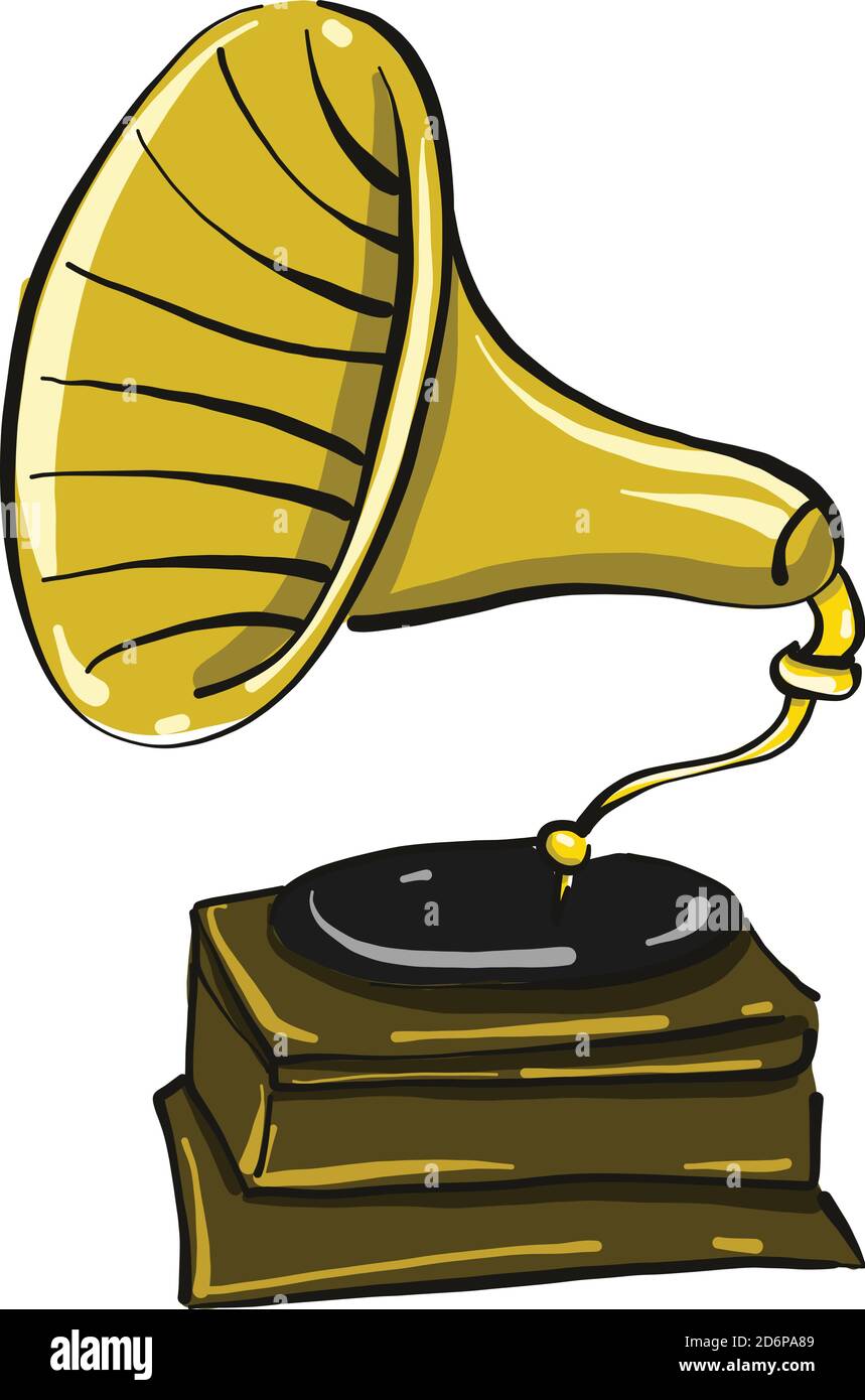 Vecchio gramofono, illustrazione, vettore su sfondo bianco. Illustrazione Vettoriale