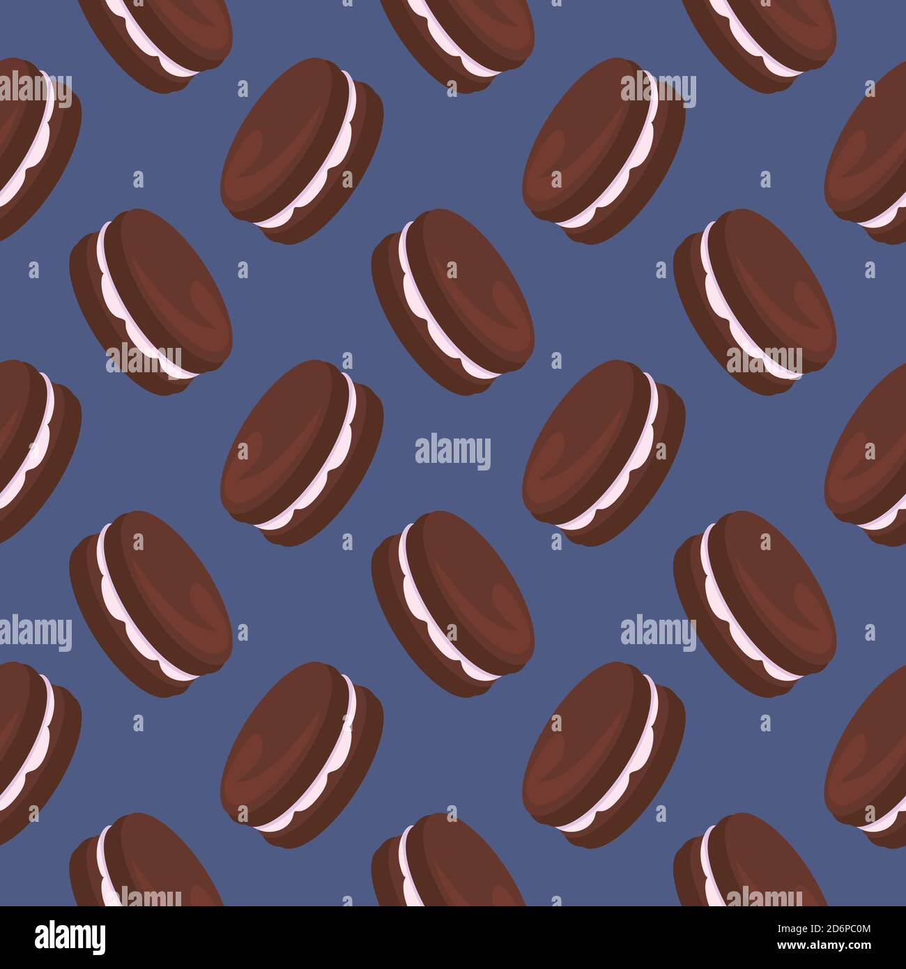 Deliziosi oreos, motivo senza cuciture su sfondo viola scuro. Illustrazione Vettoriale
