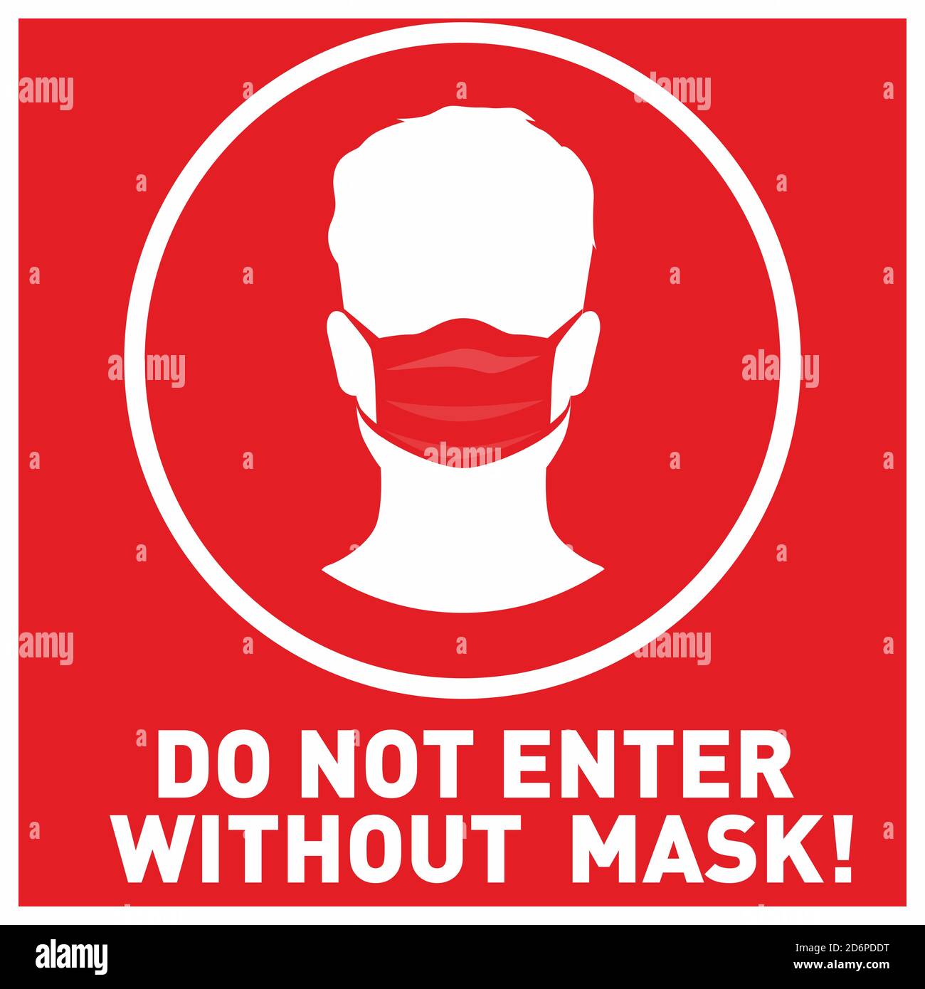 Non entrare senza il segno di maschera. Limitazione pandemica del coronavirus. Segnale di avviso informativo sulle misure di quarantena nei luoghi pubblici. Forma circolare Illustrazione Vettoriale